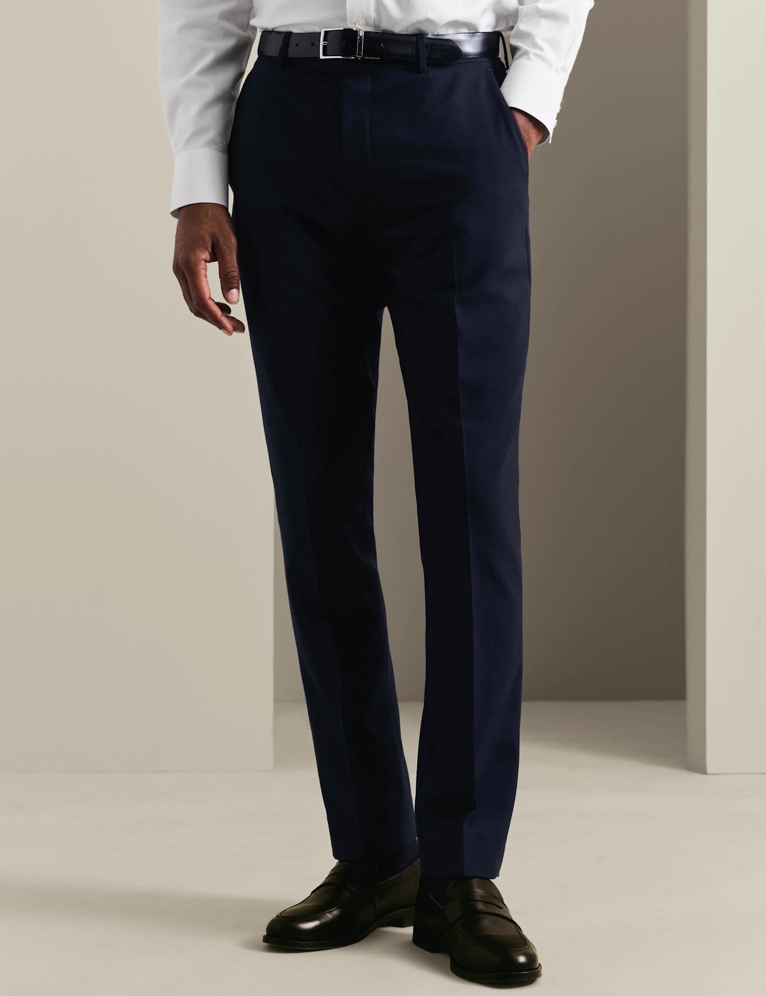 Charles Tyrwhitt Slim Fit Super 120s Wool Sharkskin Suit Trousers Dark Navy