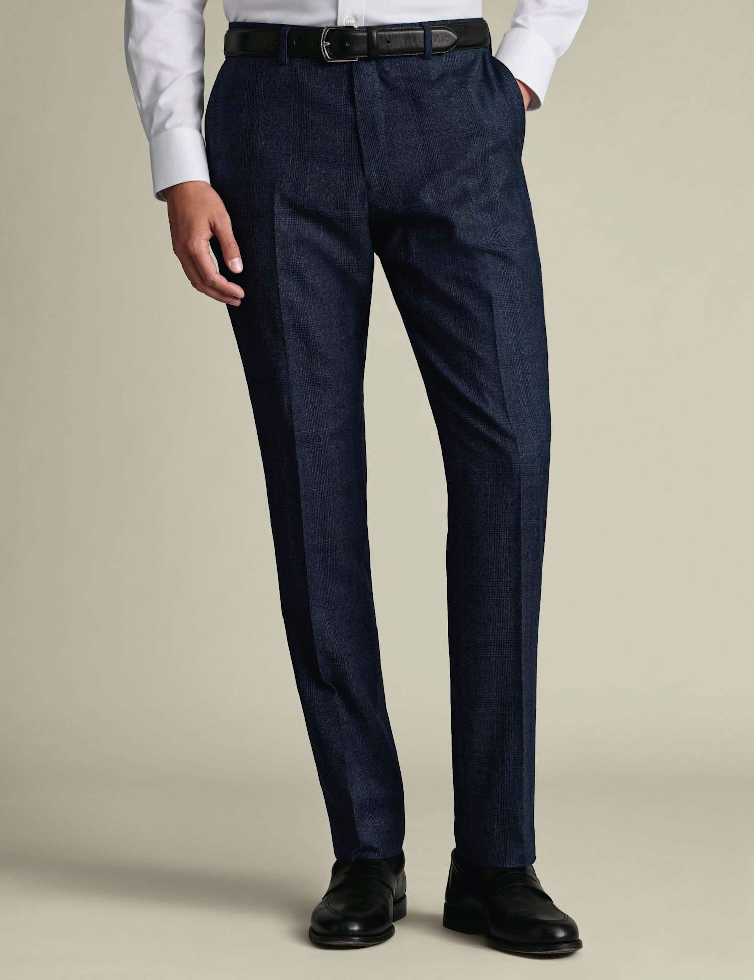 Charles Tyrwhitt Slim Fit Super 120s Wool Checked Suit Trousers Blue Mix