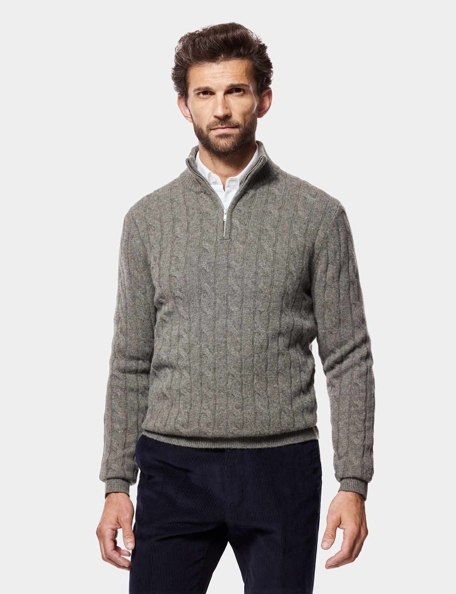 Hawes & Curtis Pure Wool Cable Knit Half Zip Jumper Green