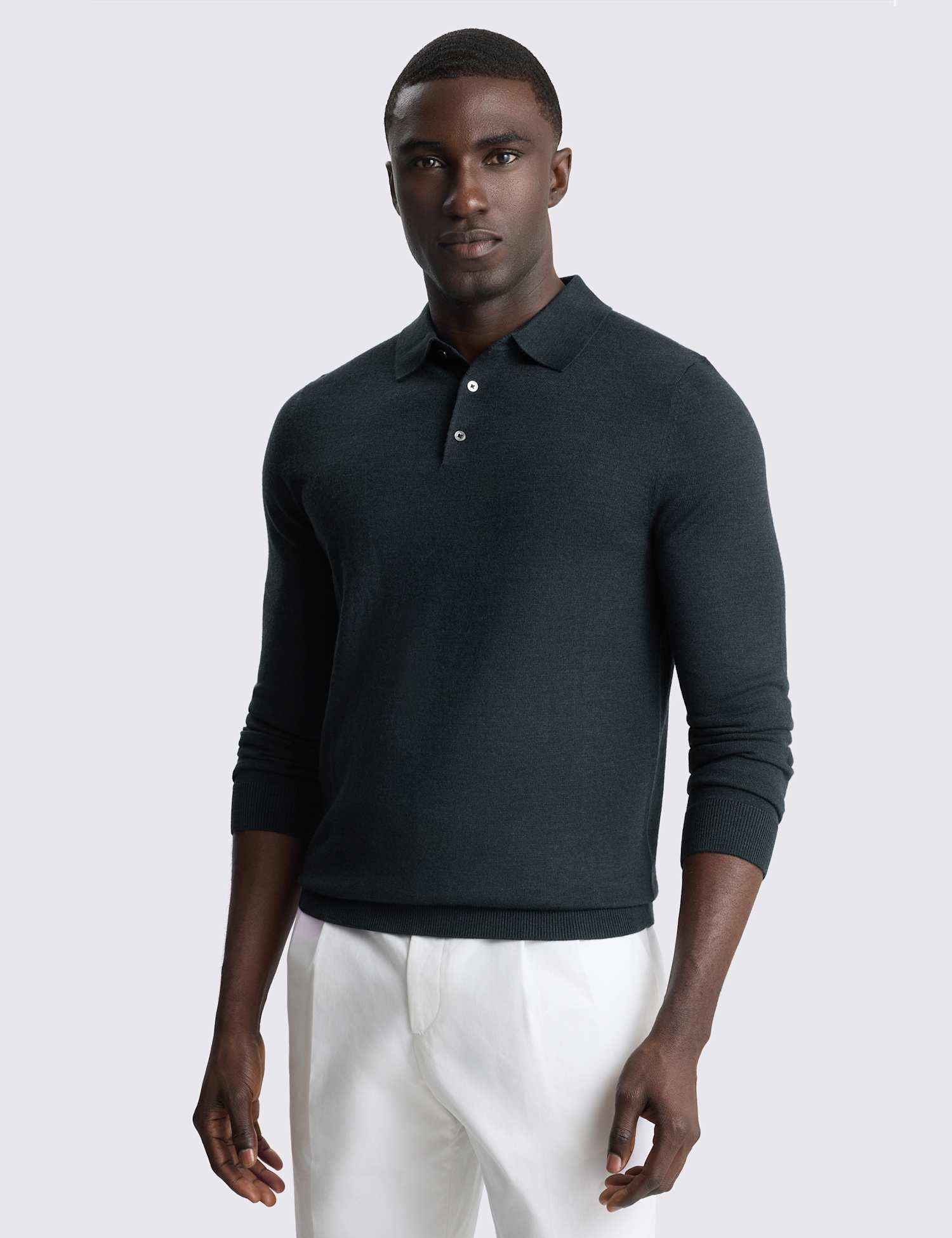 MOSS Merino Wool Rich Knitted Polo Shirt Dark Teal