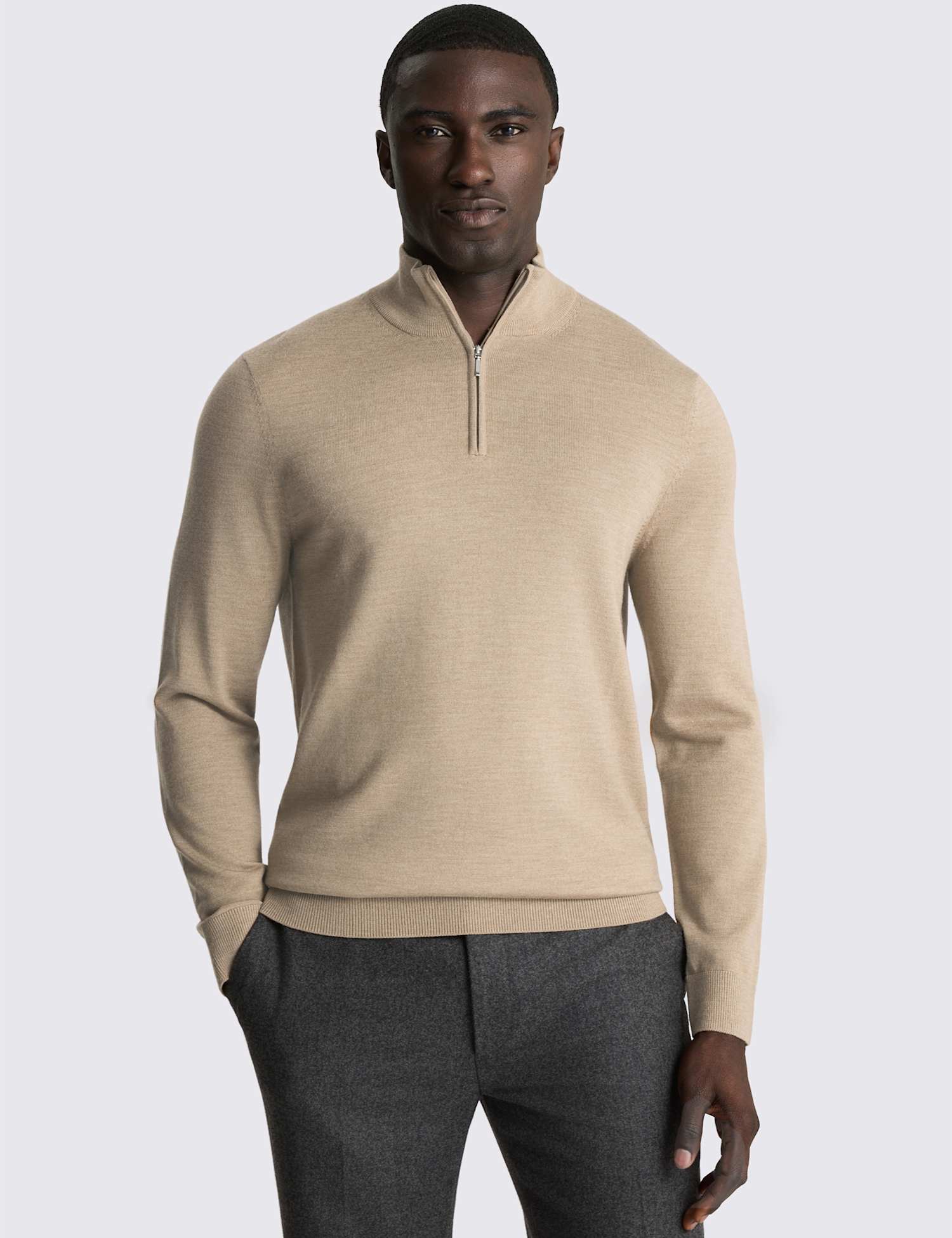 MOSS Merino Wool Rich Half Zip Jumper Camel