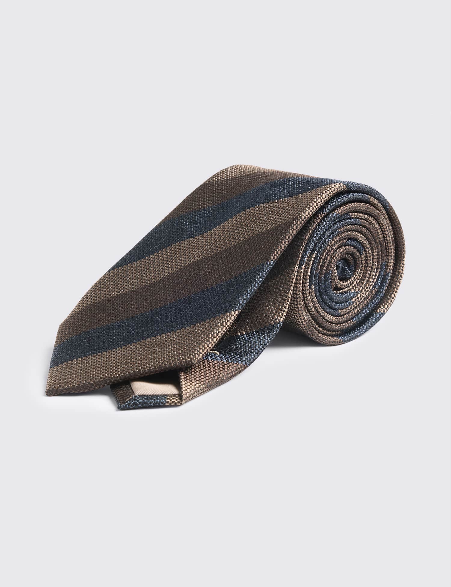 MOSS Striped Pure Silk Tie Brown Mix