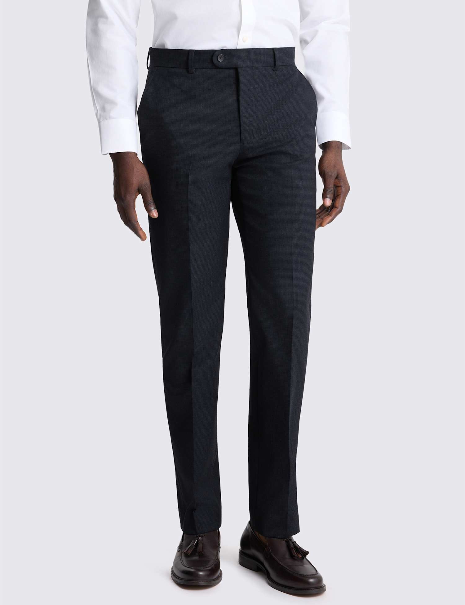 MOSS Tailored Fit Puppytooth Stretch Suit Trousers Navy Mix