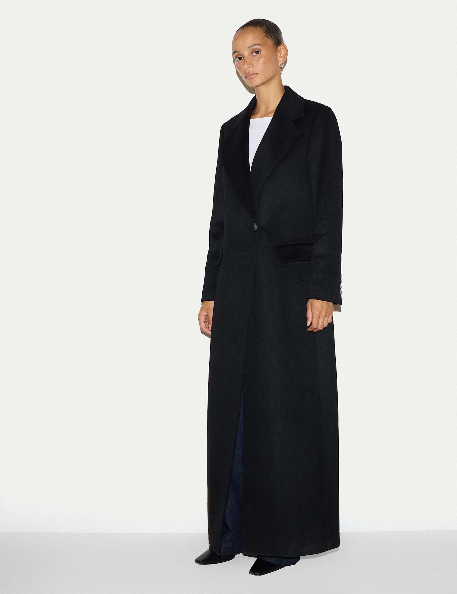 Jigsaw Pure Wool Single Breasted Longline Coat Black