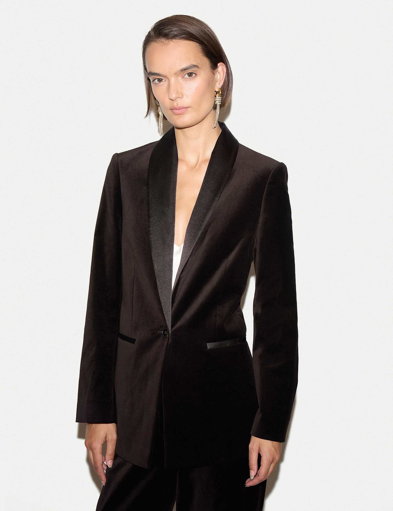 Jigsaw Velvet Tailored Shawl Collar Blazer Brown