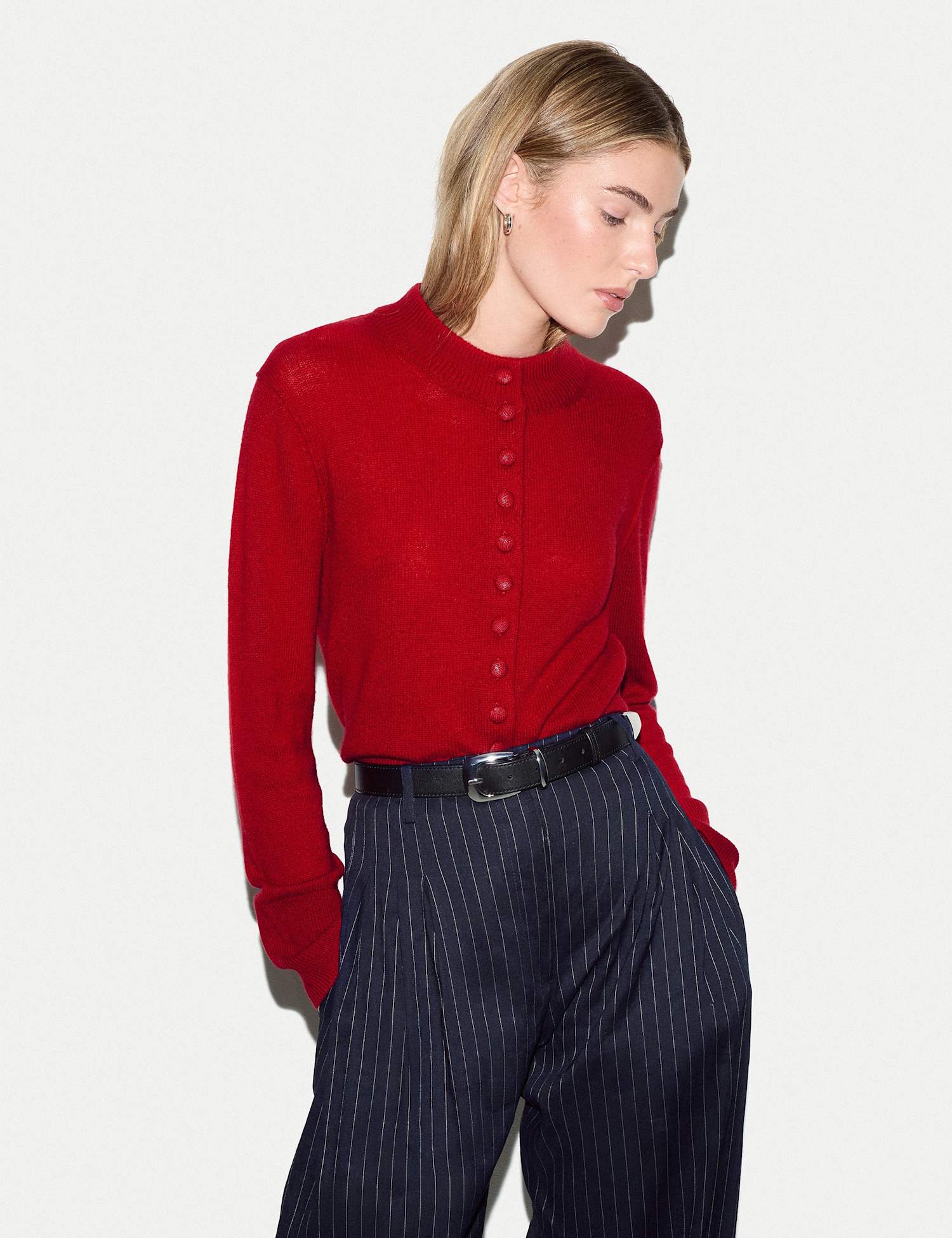 Jigsaw Merino Wool Rich Cardigan with Cashmere Cherry Red
