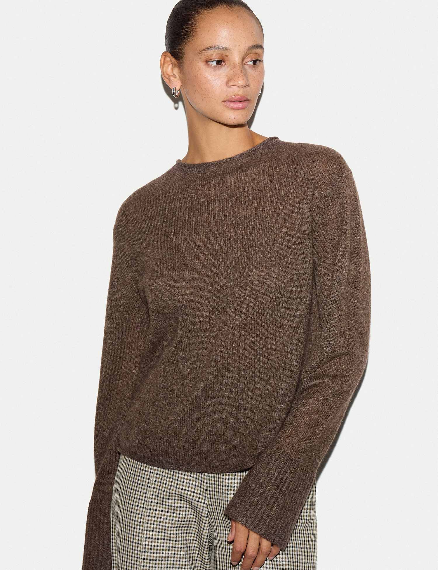 Jigsaw Pure Cashmere Round Neck Jumper Brown