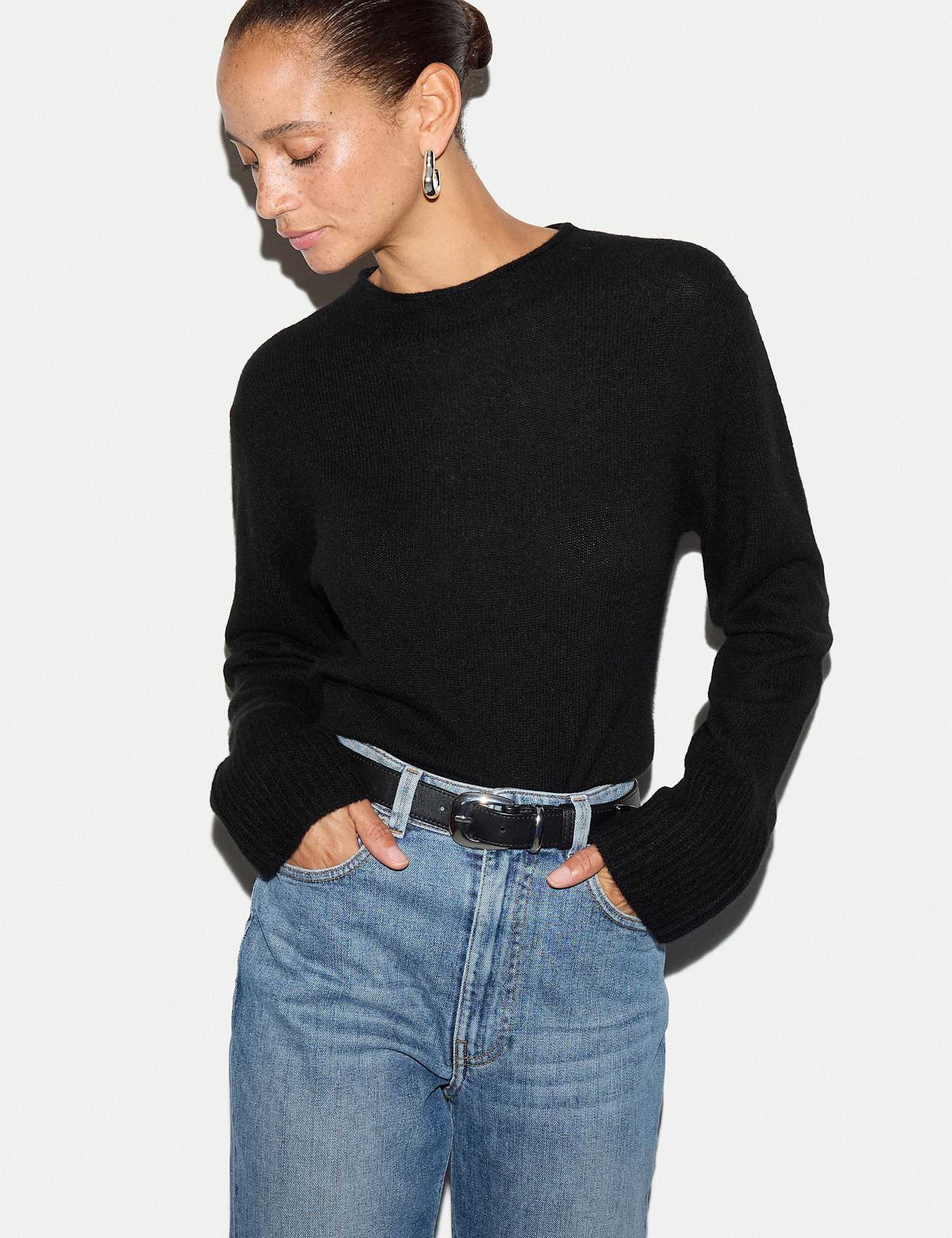 Jigsaw Pure Cashmere Round Neck Jumper Black