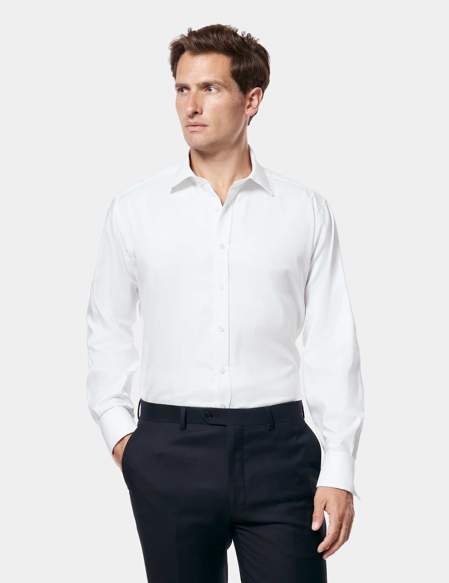 Hawes & Curtis Regular Fit Pure Cotton Herringbone Shirt White
