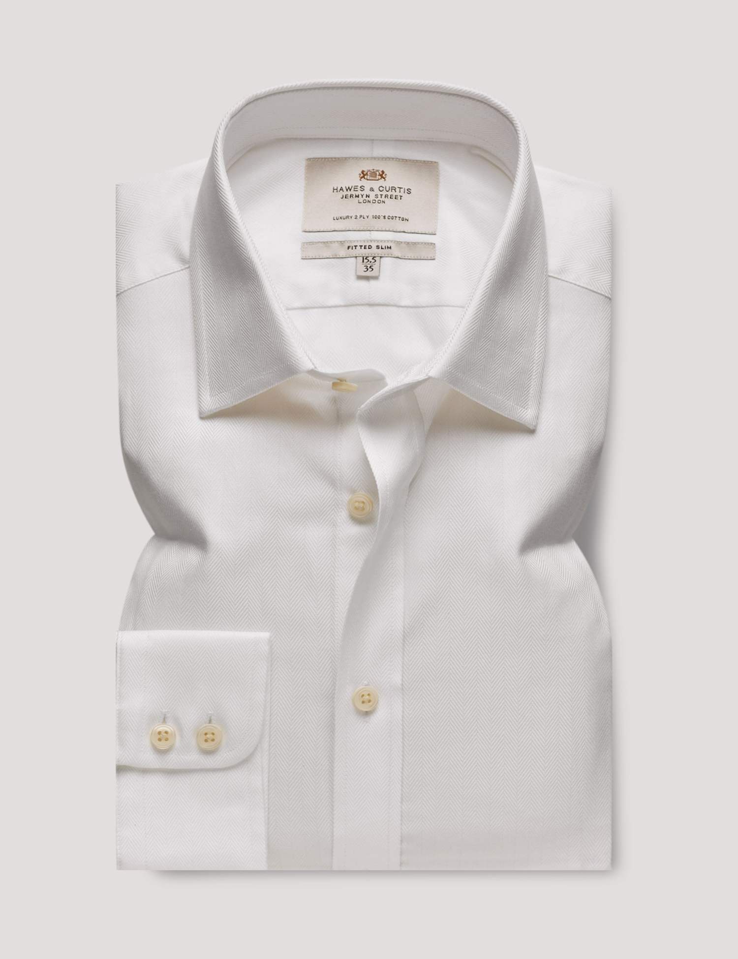 Hawes & Curtis Slim Fit Pure Cotton Herringbone Dress Shirt White