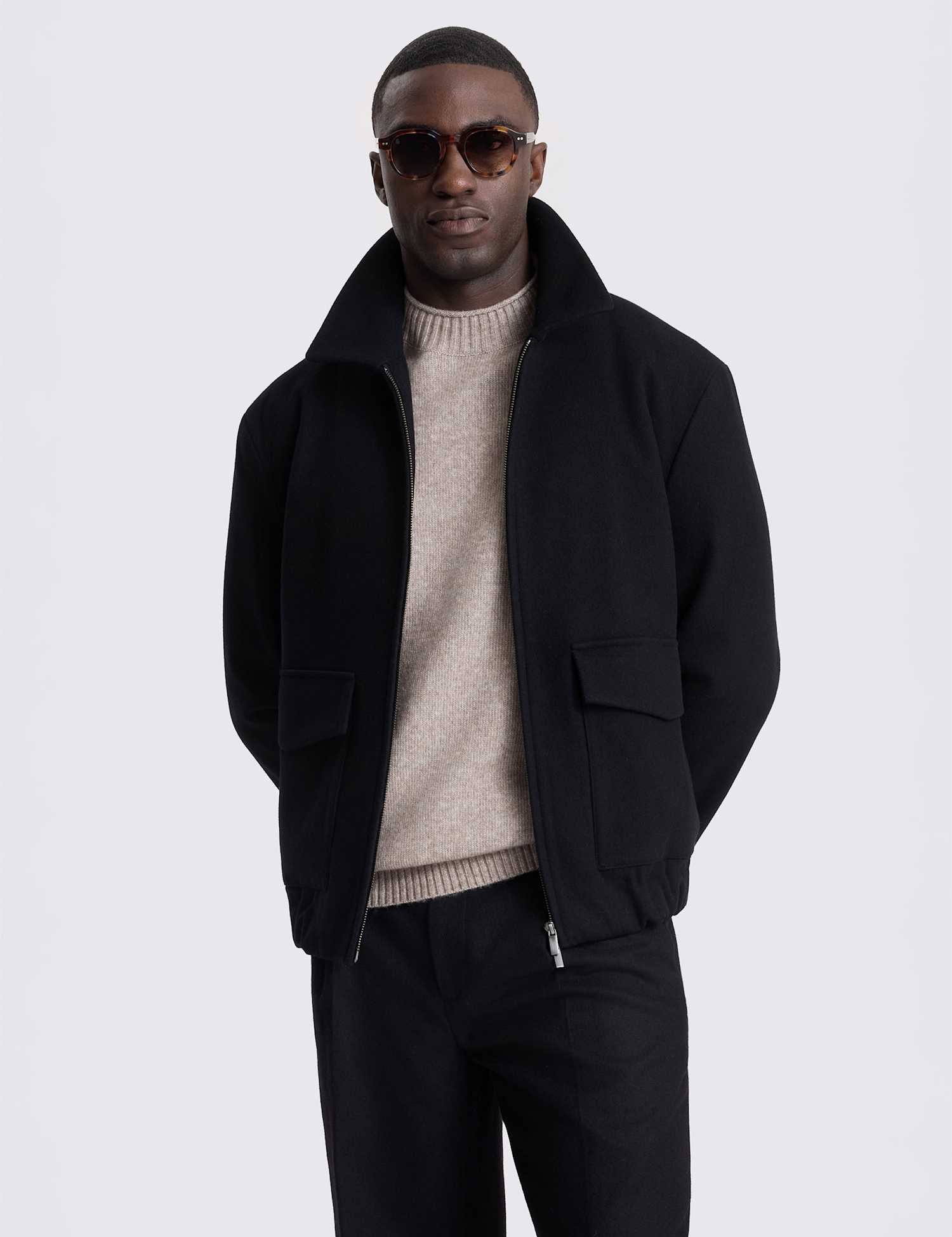MOSS Wool Rich Harrington Jacket Black