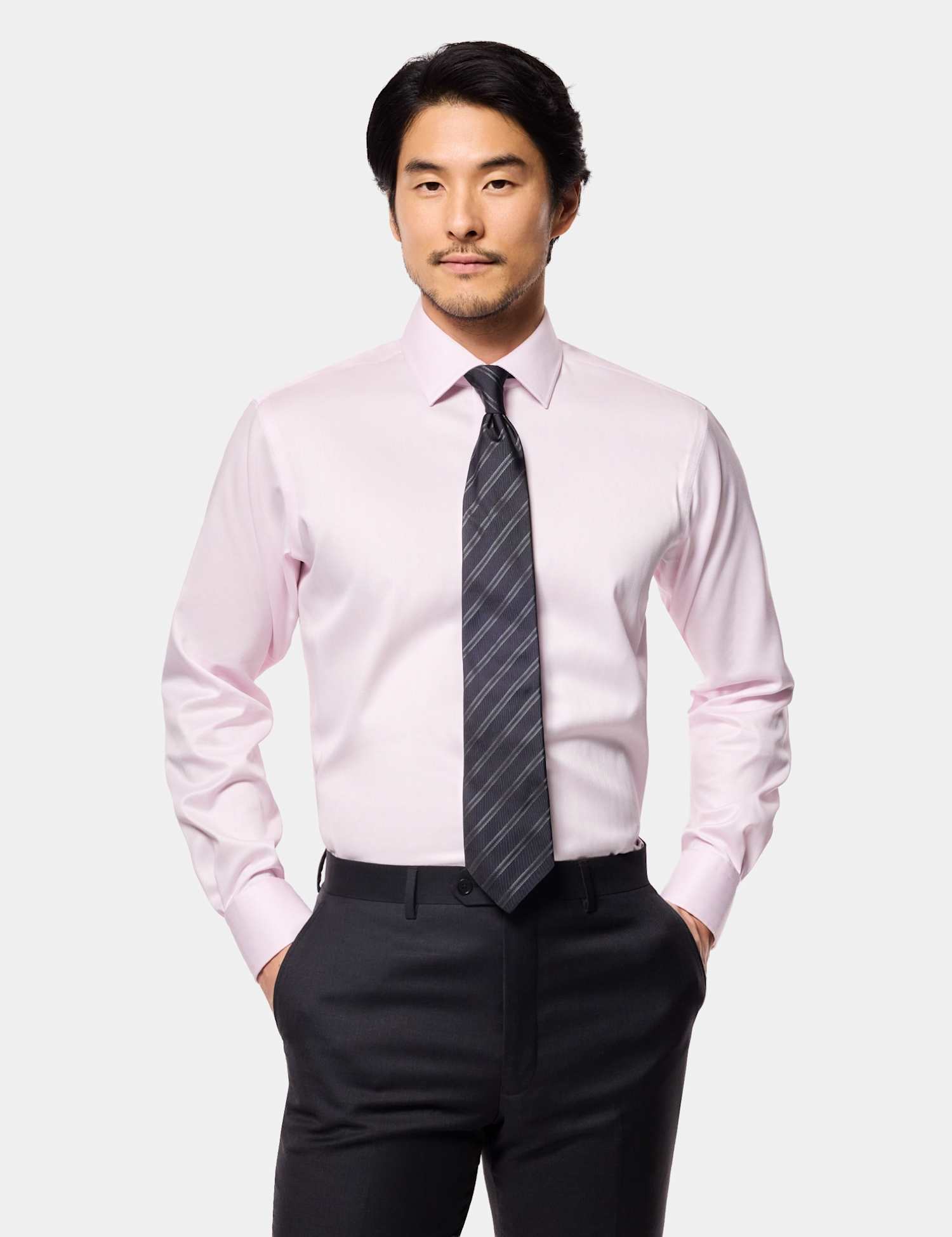 Hawes & Curtis Textured Herringbone Non Iron Shirt Pink