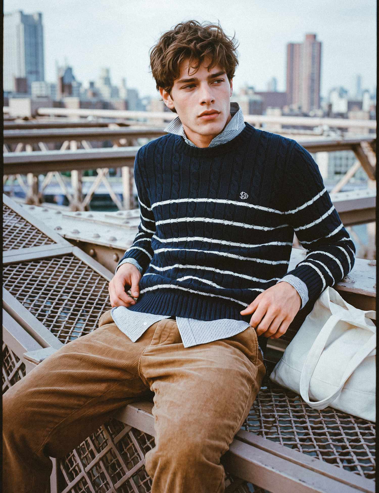 Superdry & Co Pure Cotton Striped Cable Jumper Navy Mix