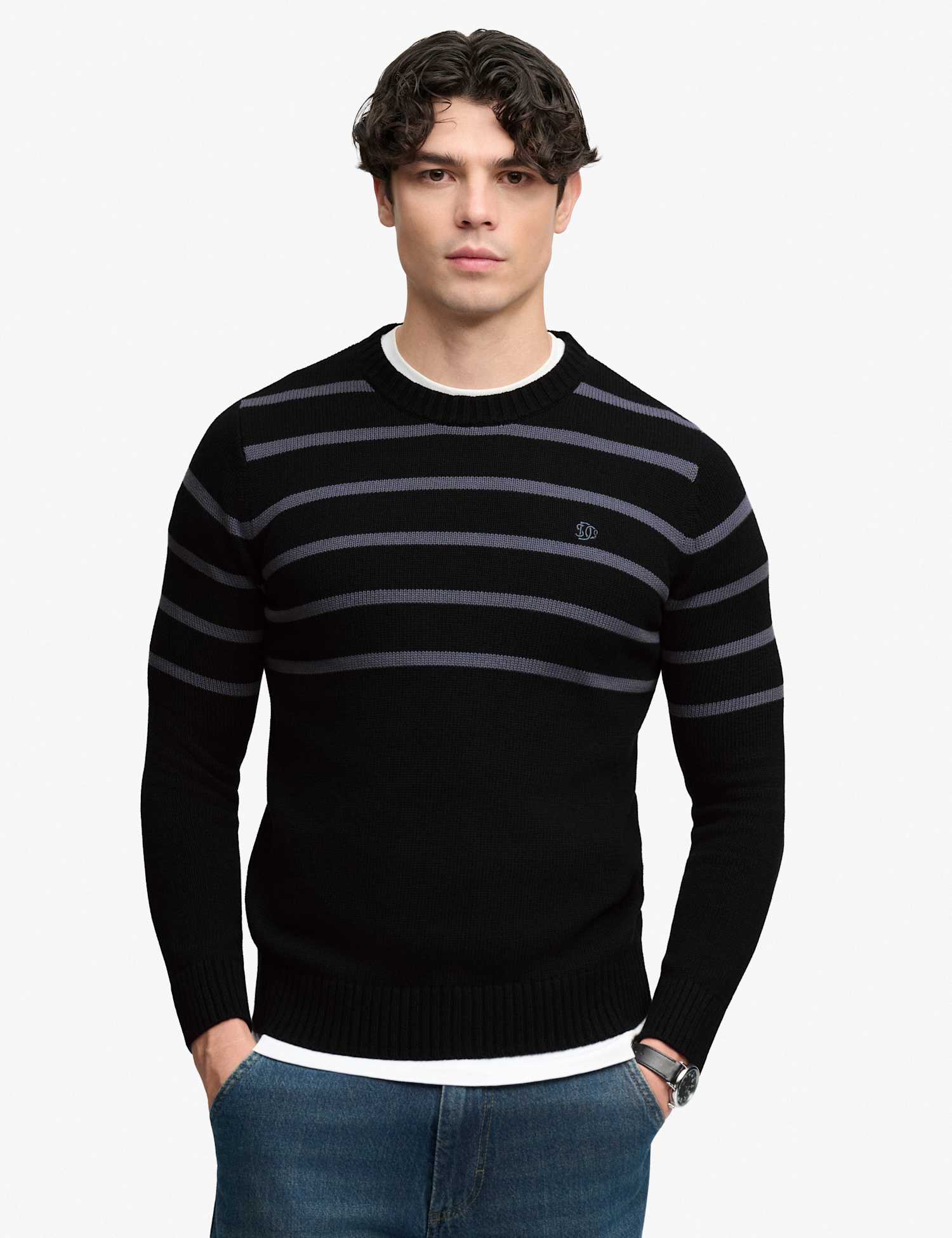 Superdry & Co Pure Cotton Striped Jumper Navy Mix