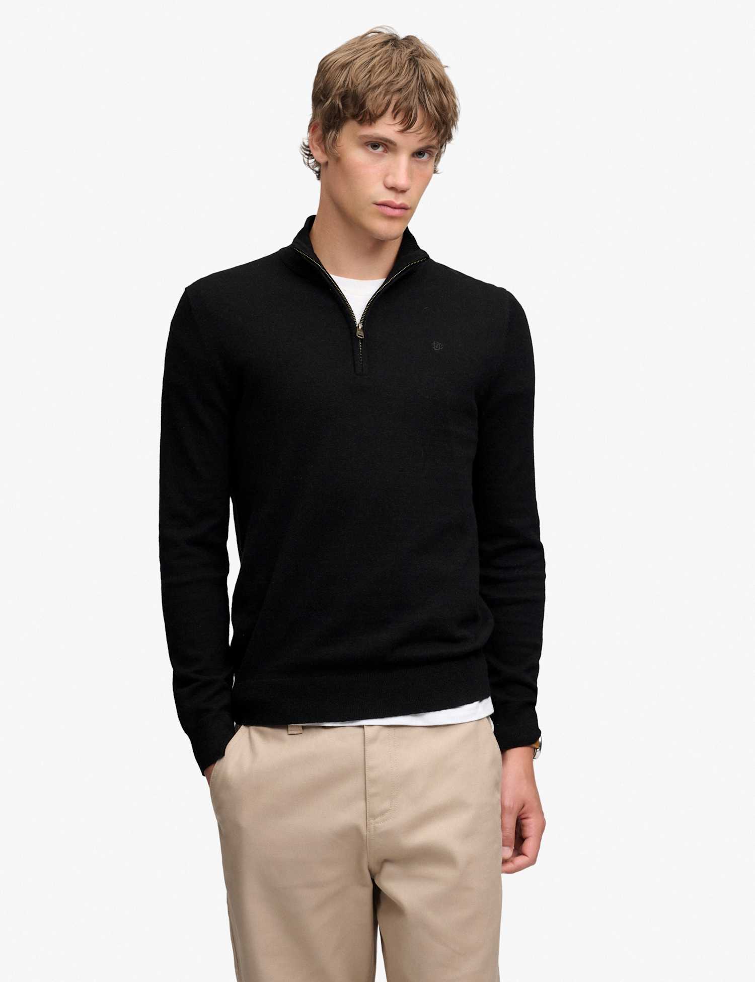 Superdry & Co Cotton Rich Half Zip Jumper with Wool Black