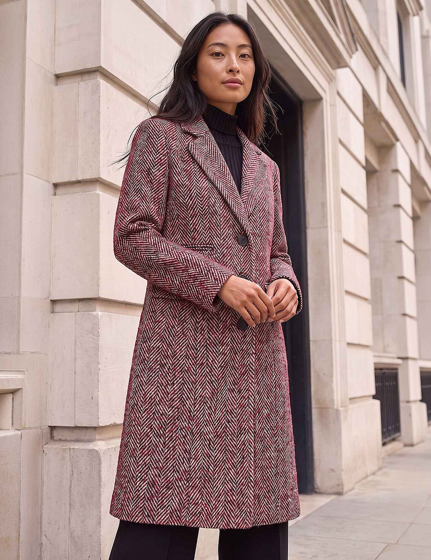 Roman Petite Herringbone Single Breasted Overcoat Red
