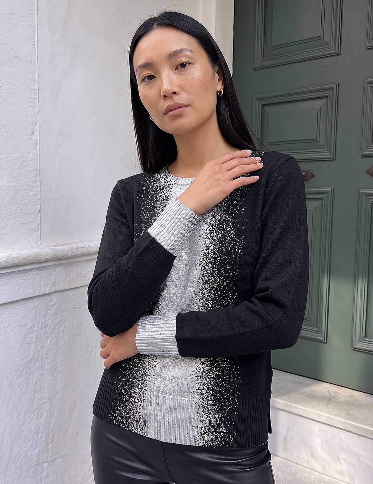 Roman Foil Print Crew Neck Jumper Black