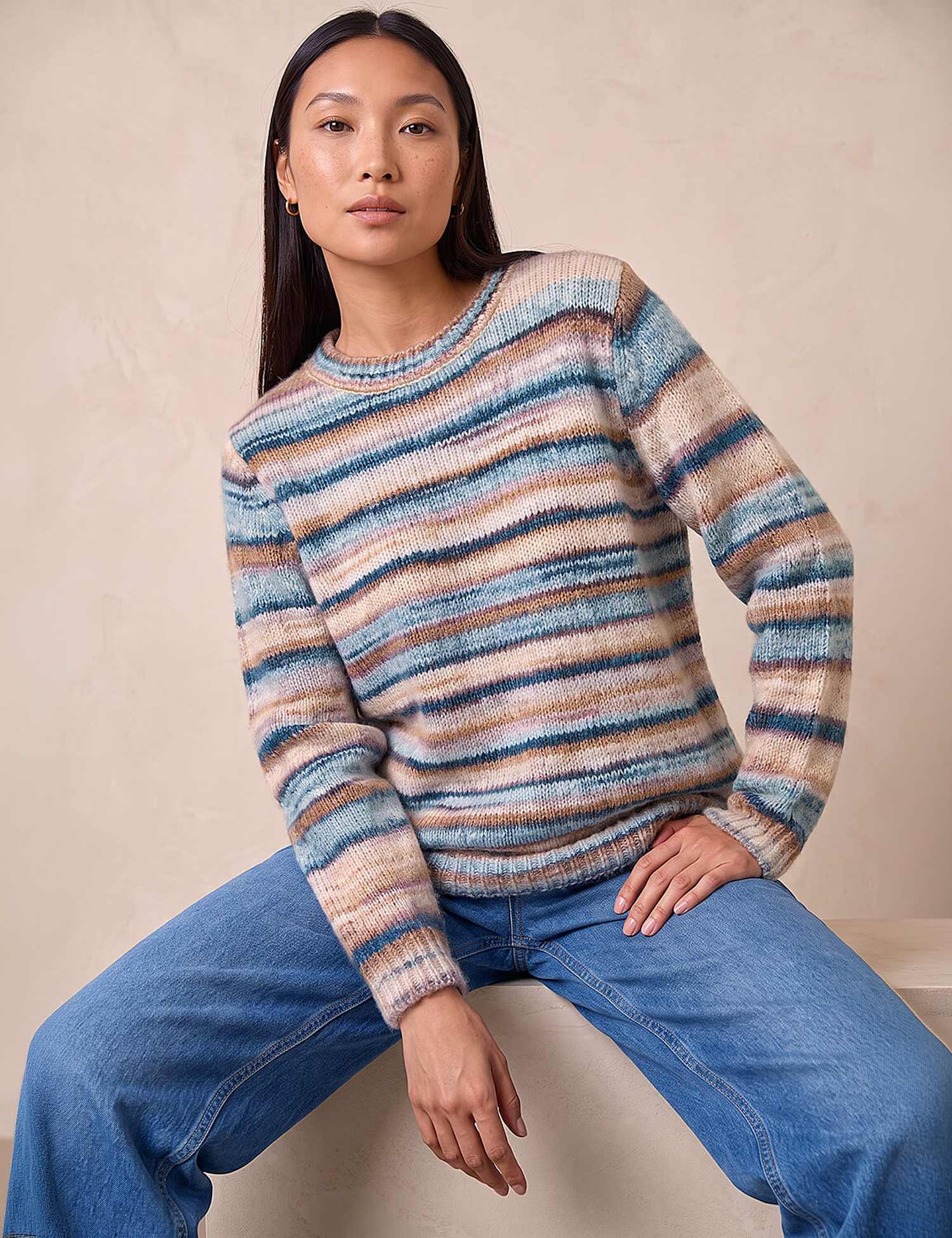 Roman Crew Neck Striped Jumper with Wool Denim