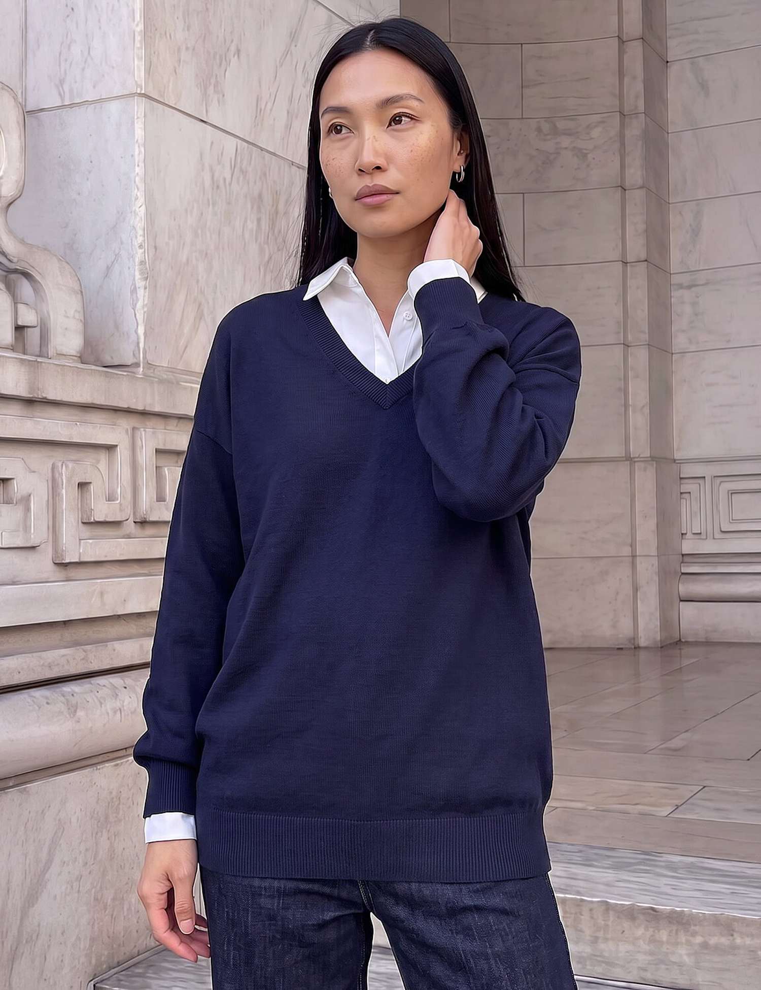 Roman V-Neck Jumper Navy