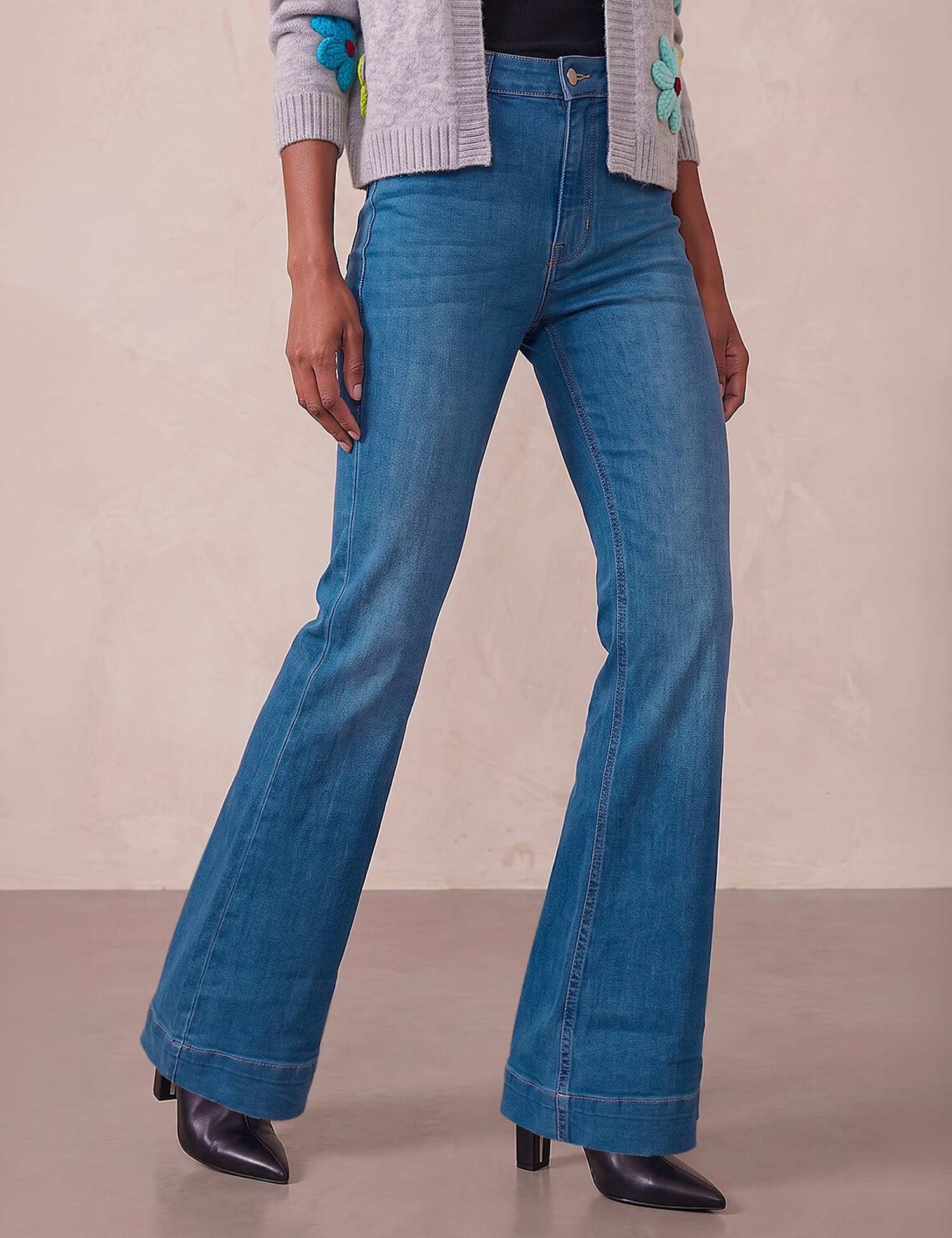 Roman Petite High Waisted Stretch Flared Jeans Denim