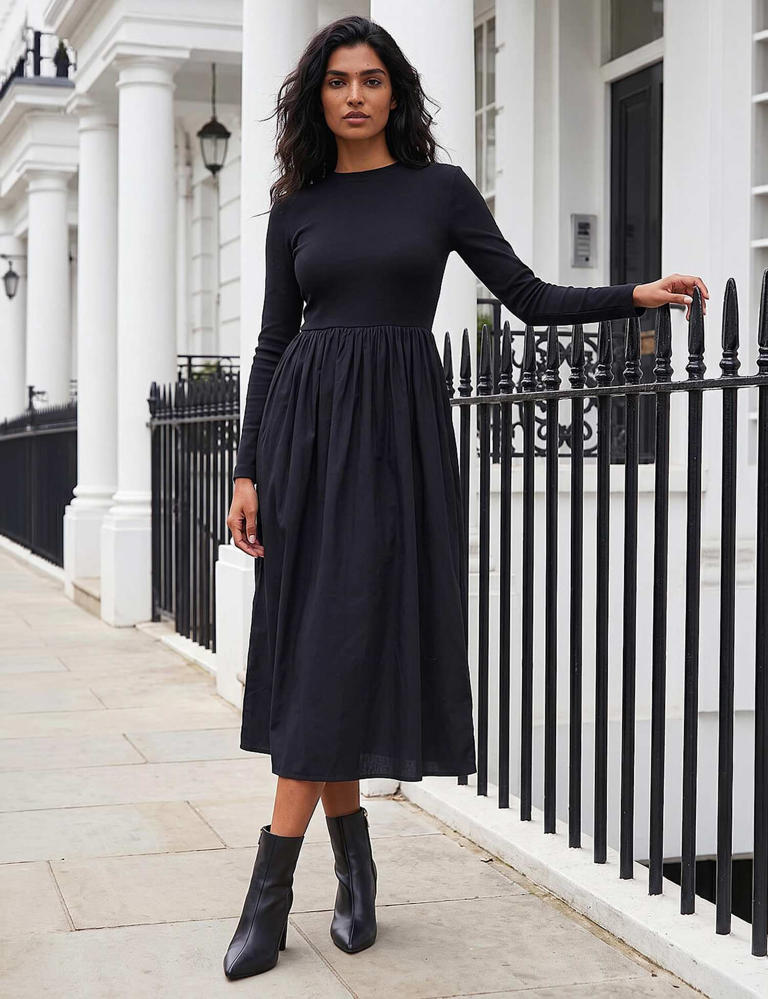 Roman Cotton Rich Skater Dress Black