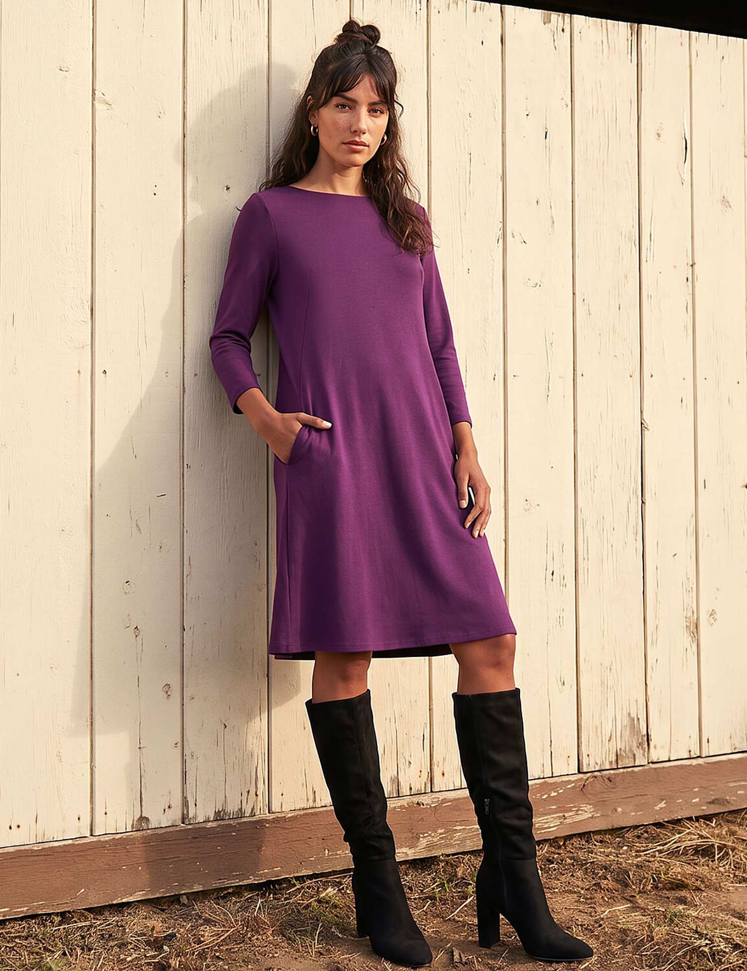 Roman Jersey Knee Length Swing Dress Purple