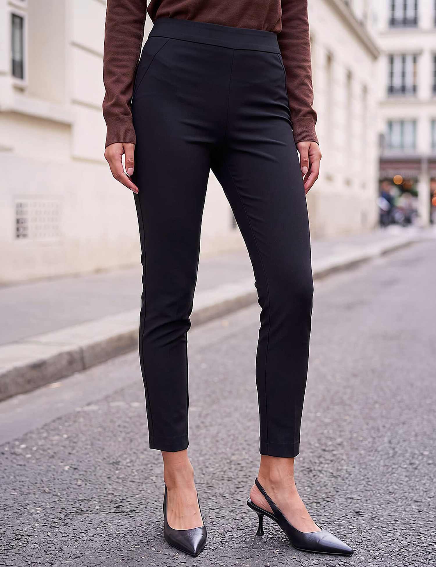 Roman Petite Cropped Trousers with Stretch Black