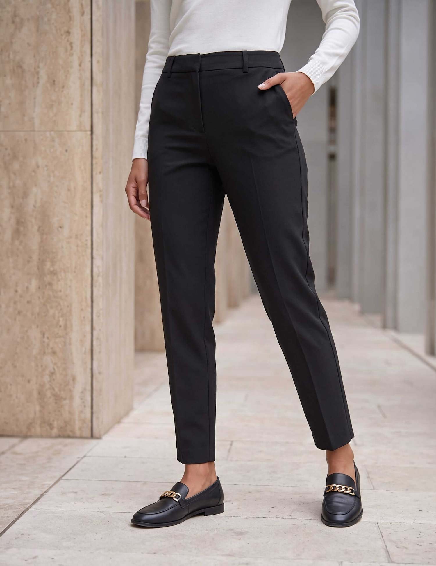 Roman Slim Fit Ankle Grazer Trousers Black