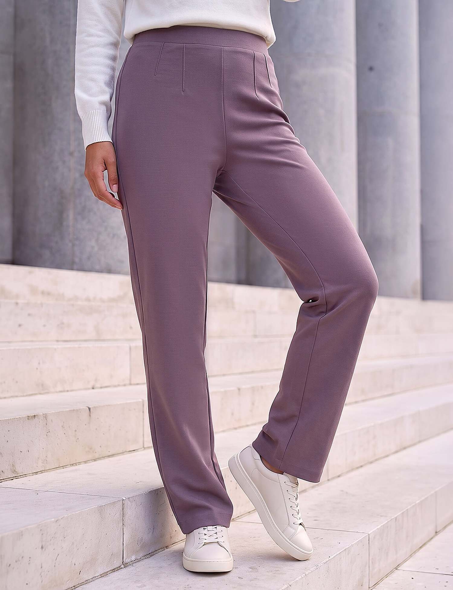 Roman Petite Jersey Straight Leg Trousers Taupe