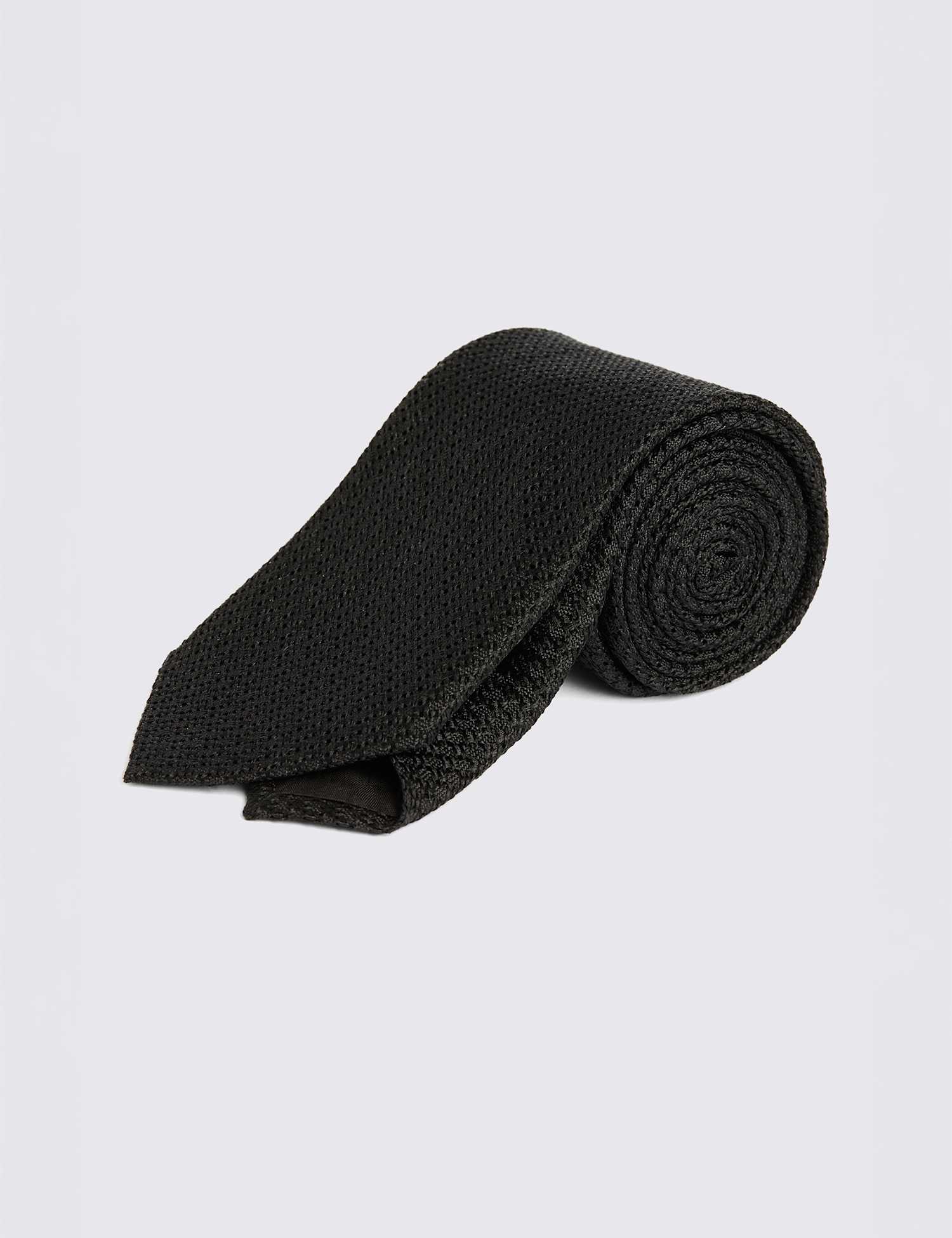 MOSS Grenadine Weave Tie with Silk Black