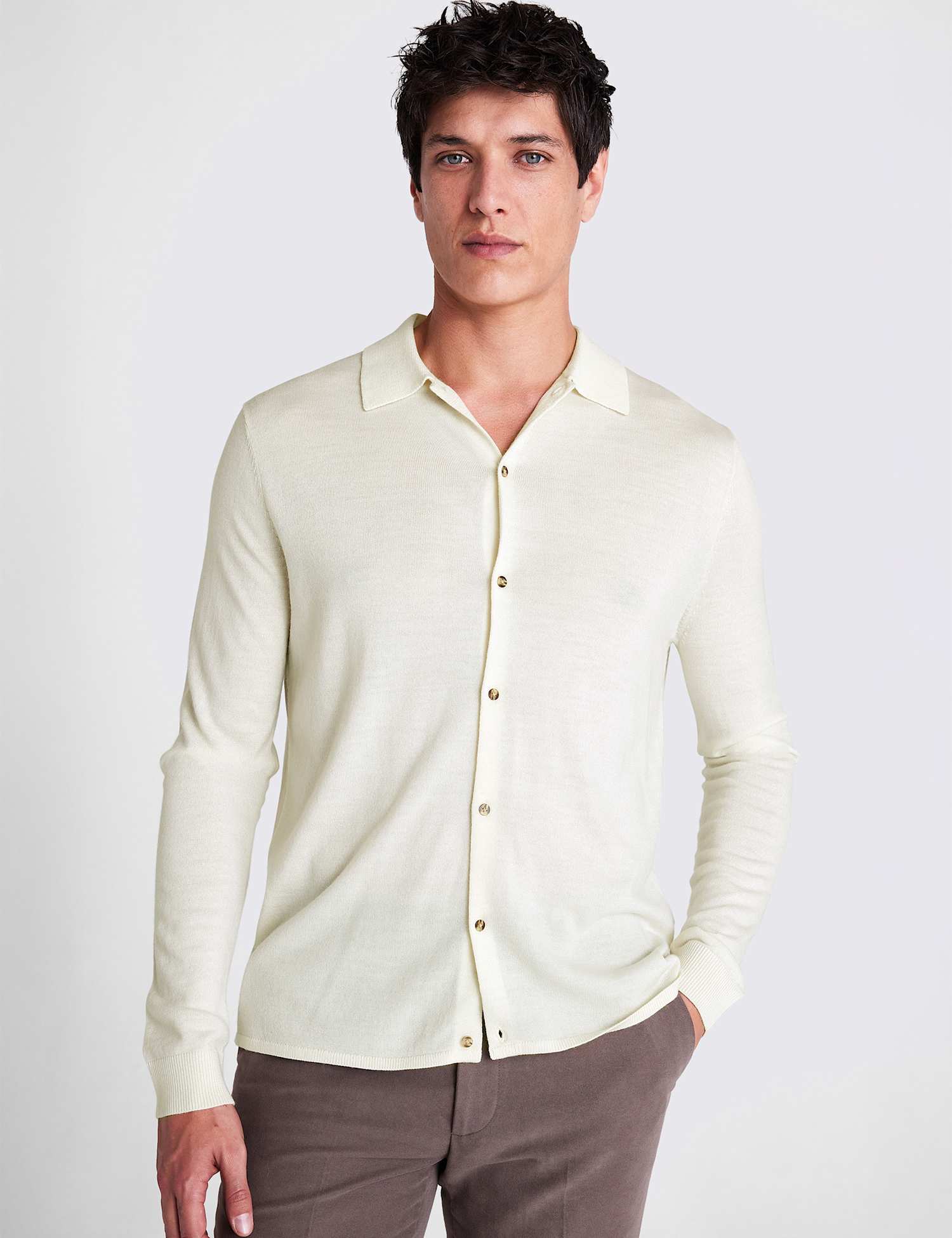 MOSS Knitted Shirt with Merino Wool White