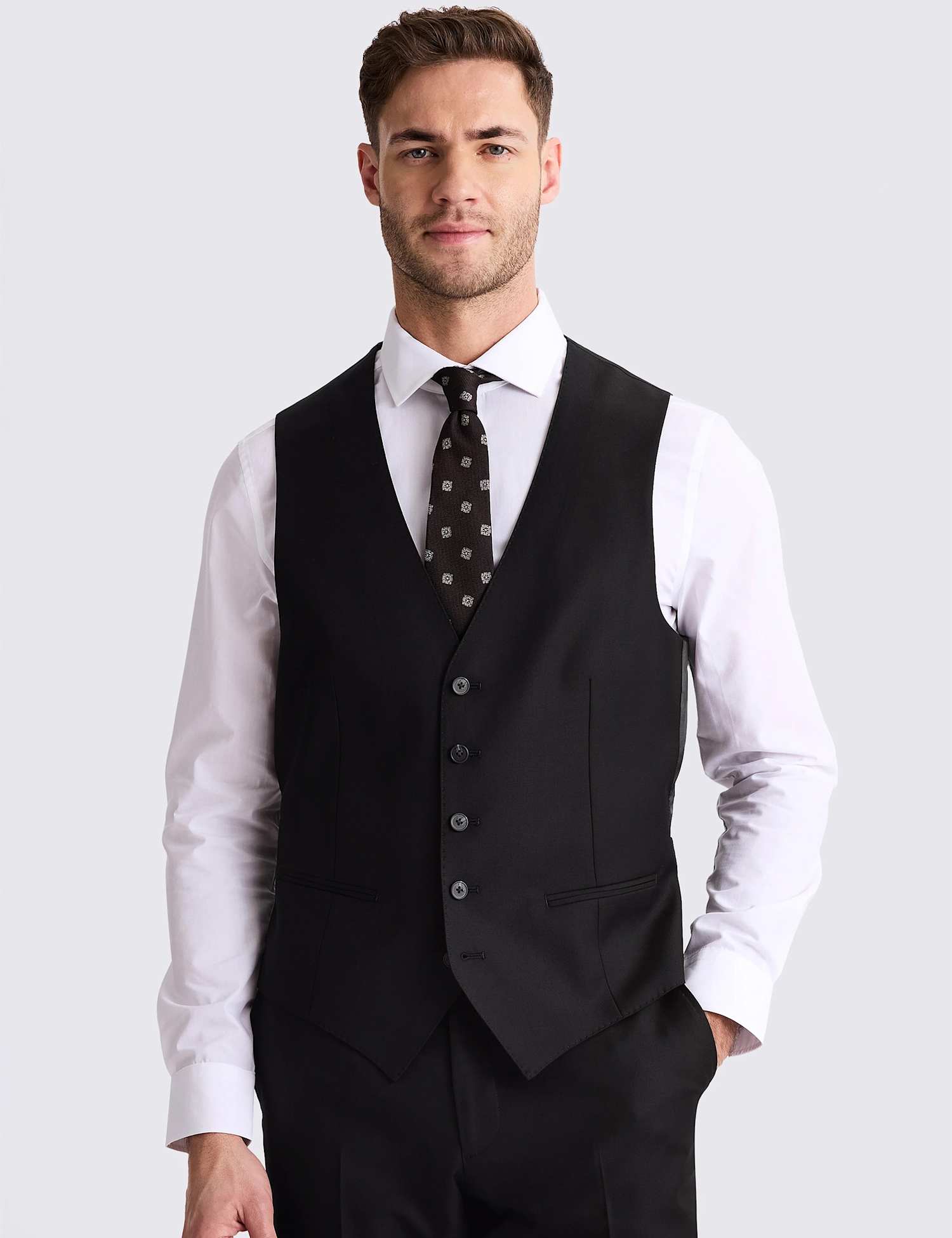 MOSS Tailored Fit Twill Waistcoat with Wool Black