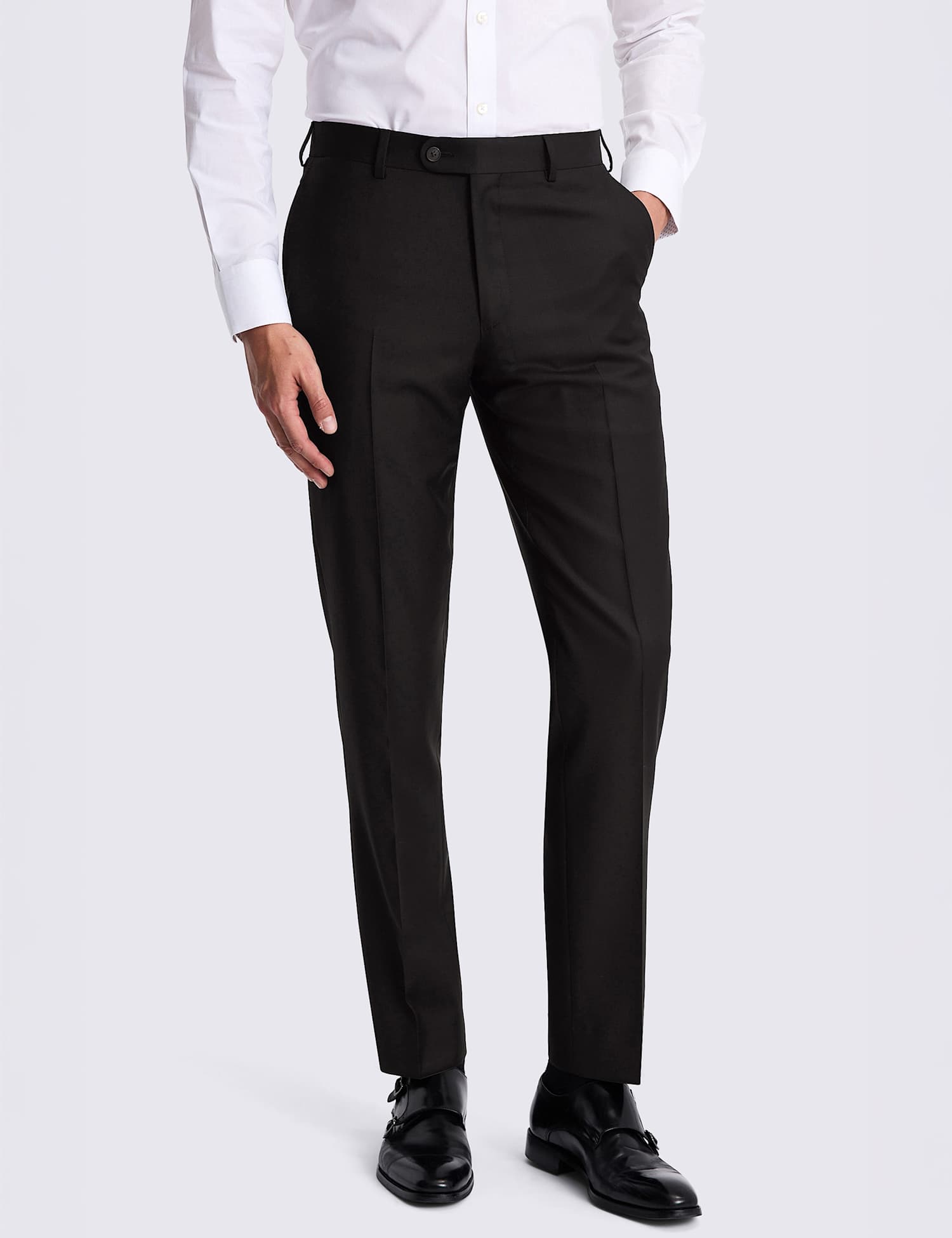 MOSS Tailored Fit Twill Trousers with Wool Black