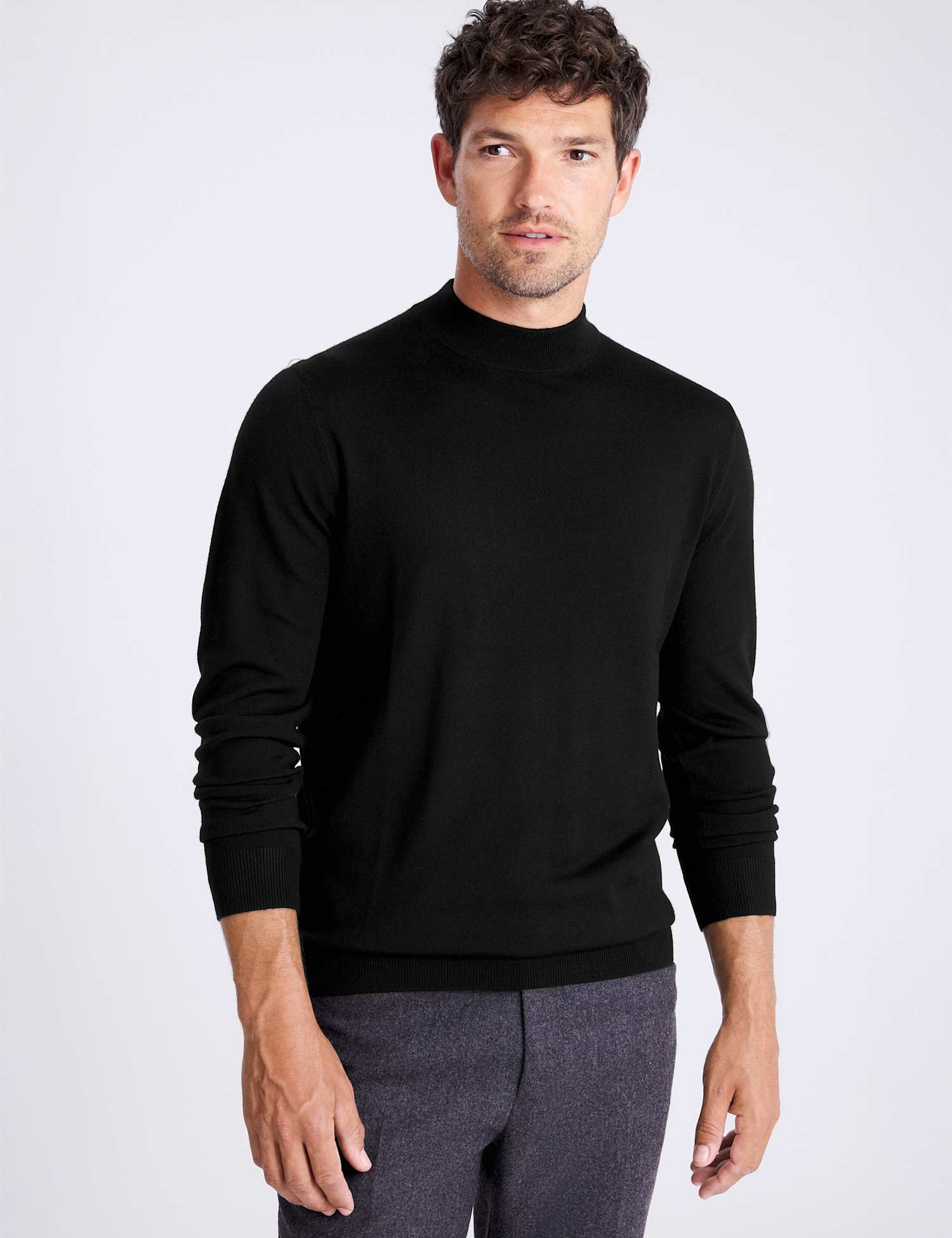 MOSS Merino Wool Rich Mock Neck Jumper Black