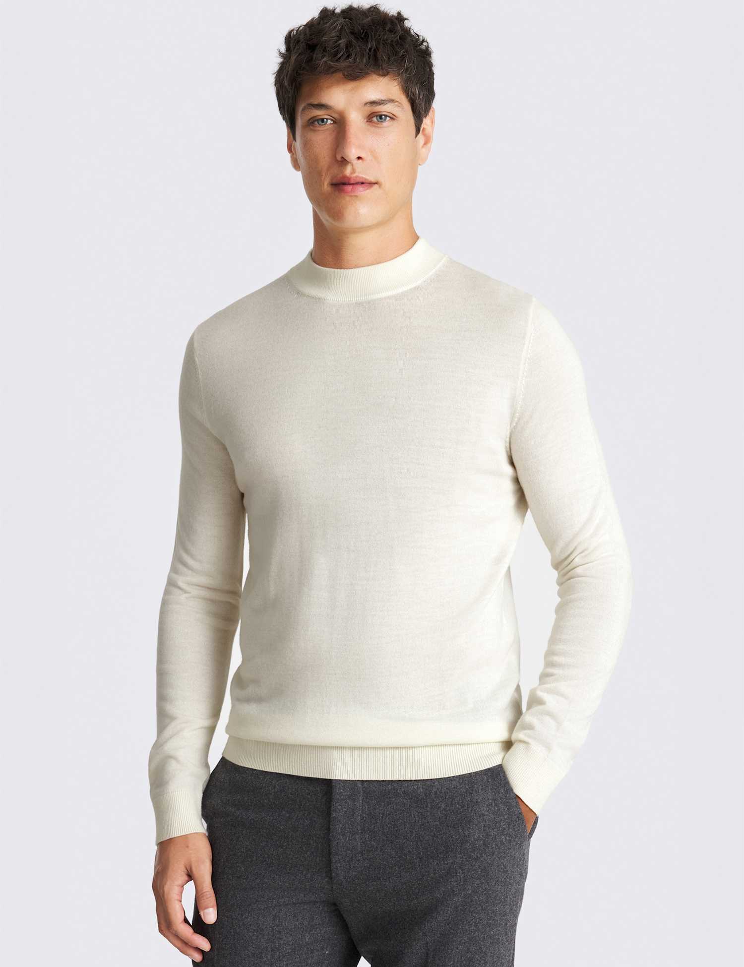 MOSS Merino Wool Rich Mock Neck Jumper White