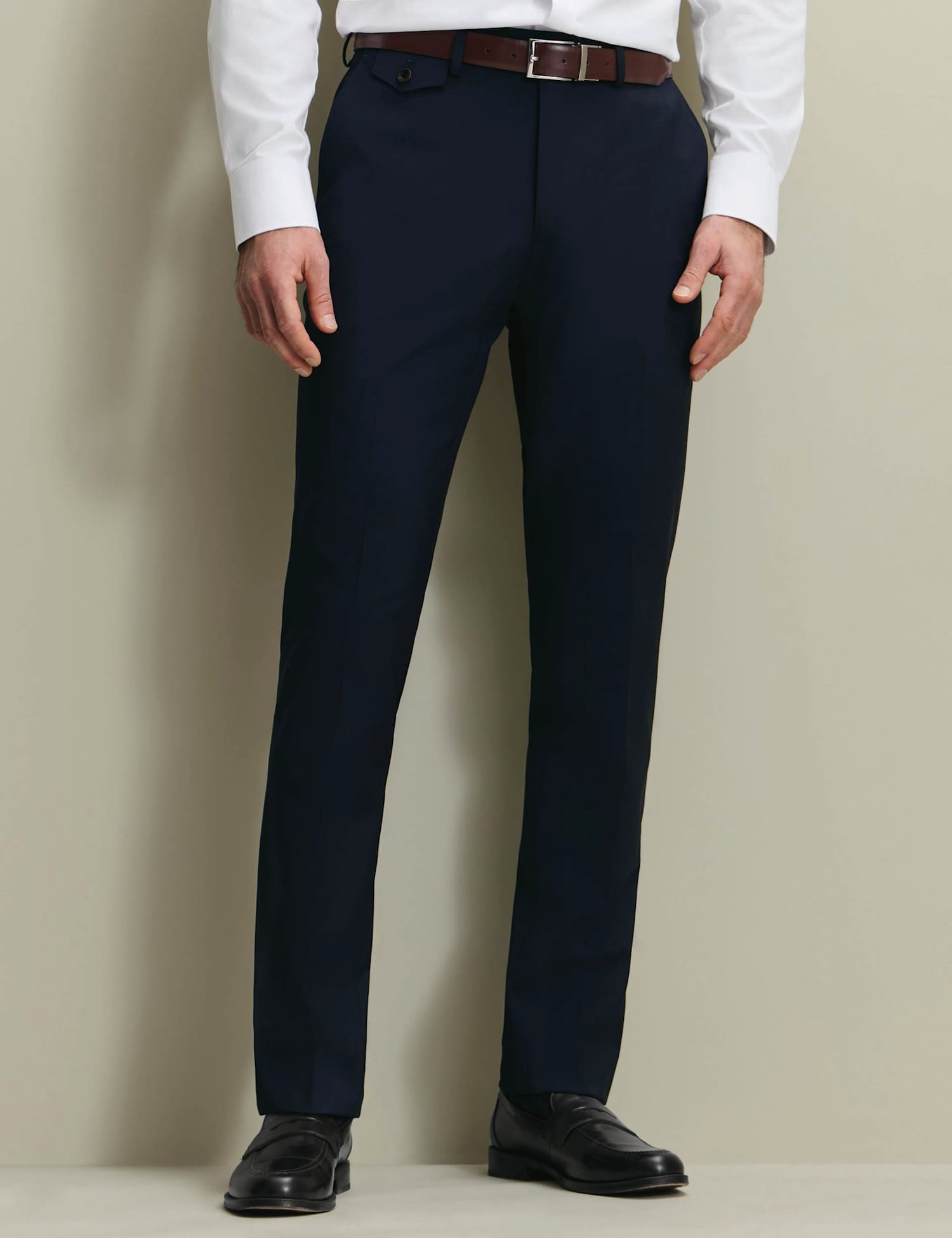 Charles Tyrwhitt Slim Fit Wool Rich Flat Front Stretch Trousers Navy