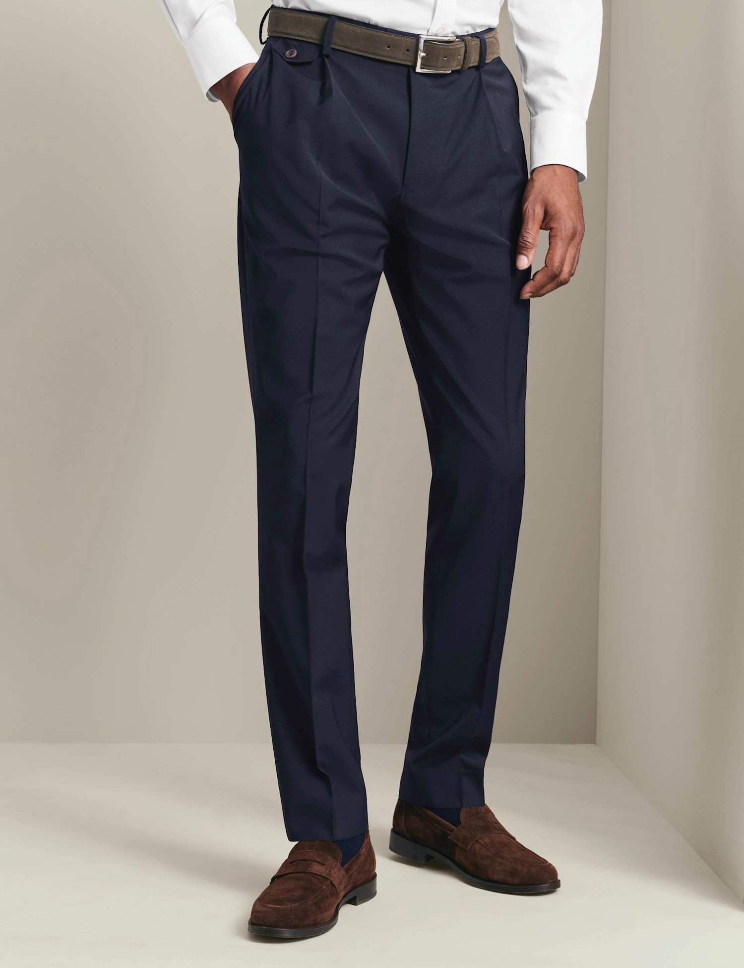 Charles Tyrwhitt Slim Fit Wool Rich Flat Front Stretch Trousers Dark Navy