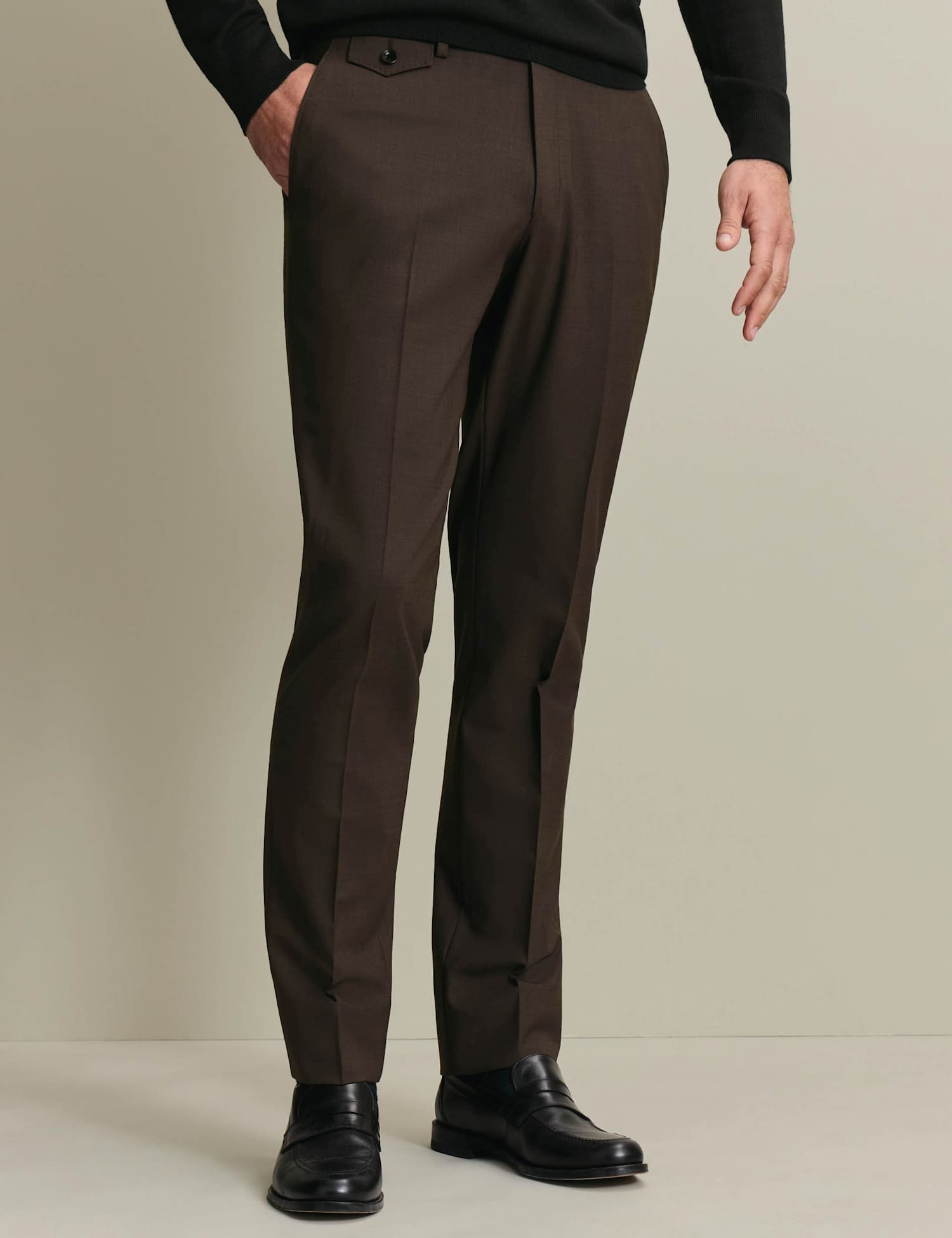 Charles Tyrwhitt Slim Fit Wool Rich Flat Front Stretch Trousers Chocolate