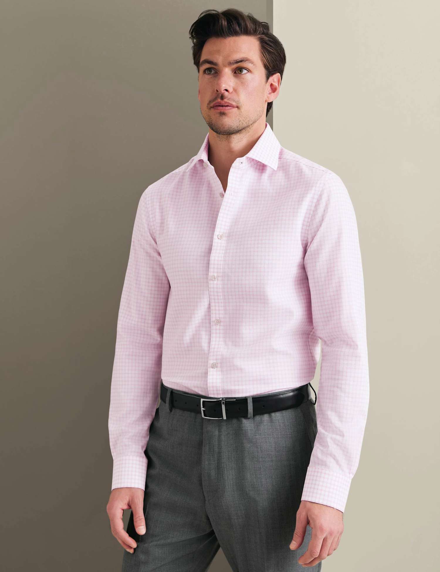 Charles Tyrwhitt Non Iron Regular Fit Pure Cotton Weave Check Shirt Pink Mix
