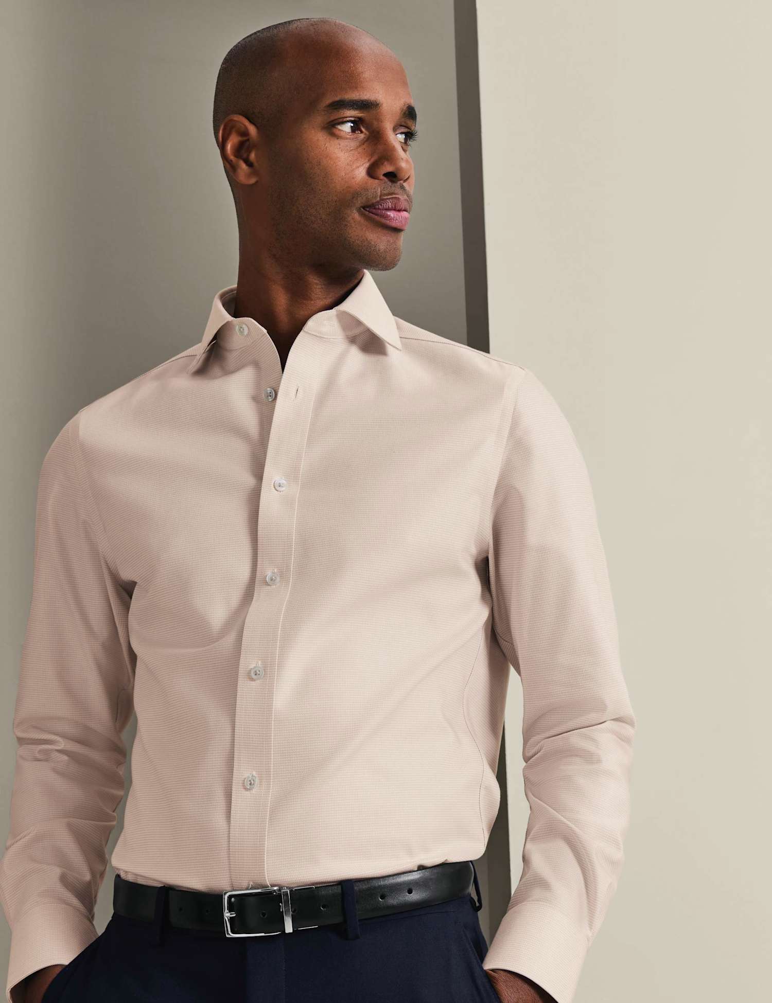 Charles Tyrwhitt Regular Fit Non Iron Pure Cotton Textured Shirt Stone
