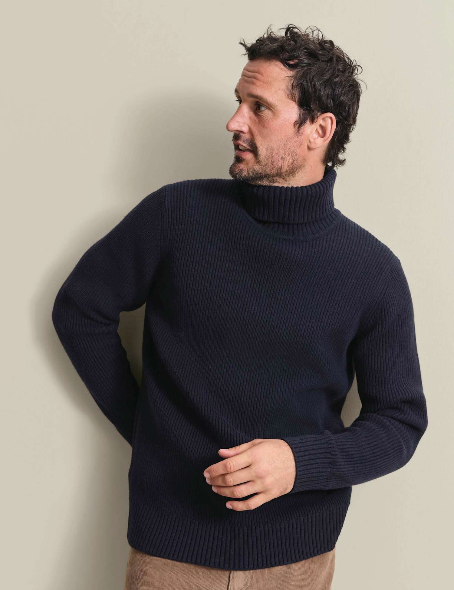 Charles Tyrwhitt Merino Wool Ribbed Roll Neck Jumper Navy