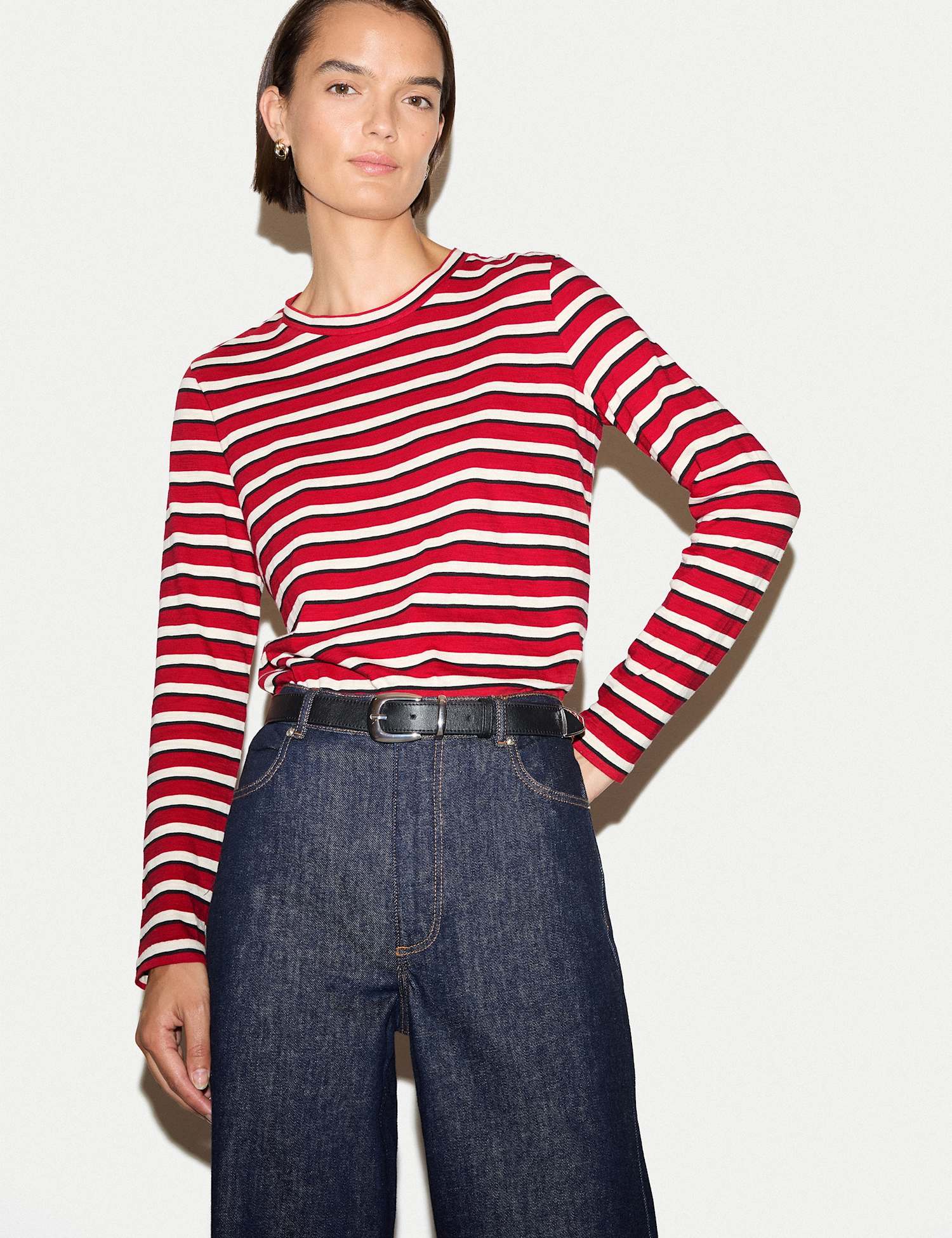 Jigsaw Pure Cotton Striped Regular Fit T-Shirt Red Mix