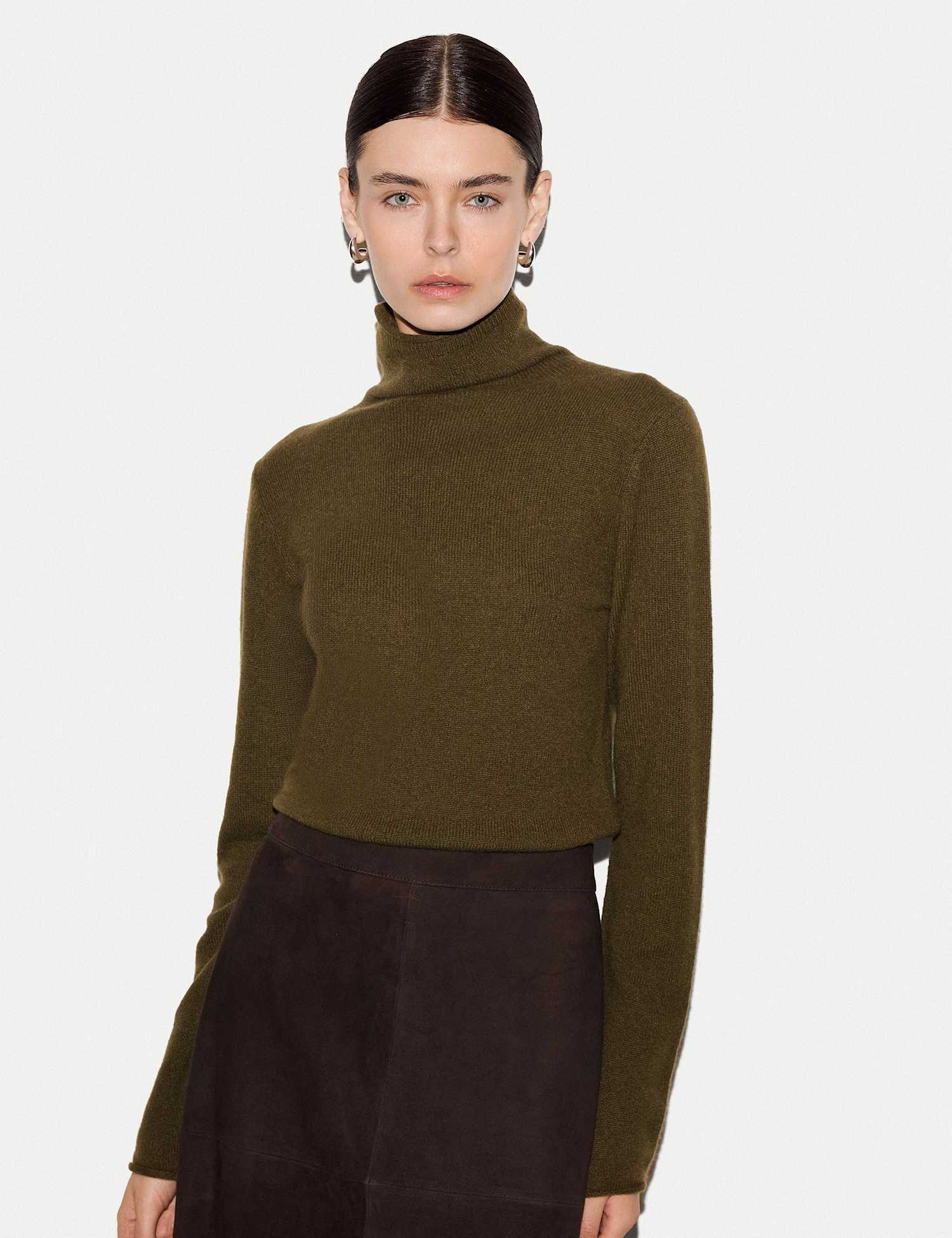 Jigsaw Pure Cashmere Polo Neck Slim Fit Jumper Khaki