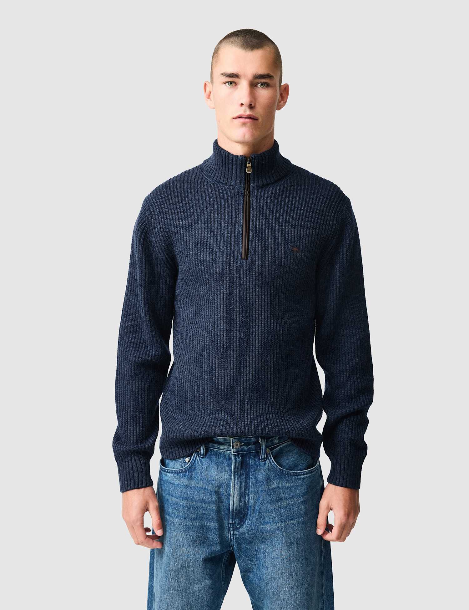 Rodd & Gunn Huka Lodge Wool Rich Funnel Neck Jumper Navy Mix