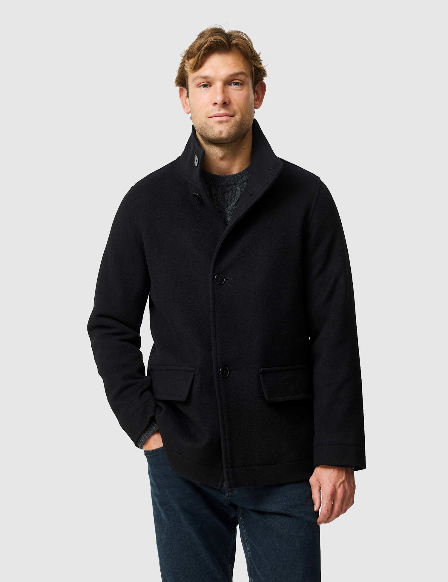 Rodd & Gunn Guards Bay Wool Rich Overcoat Black