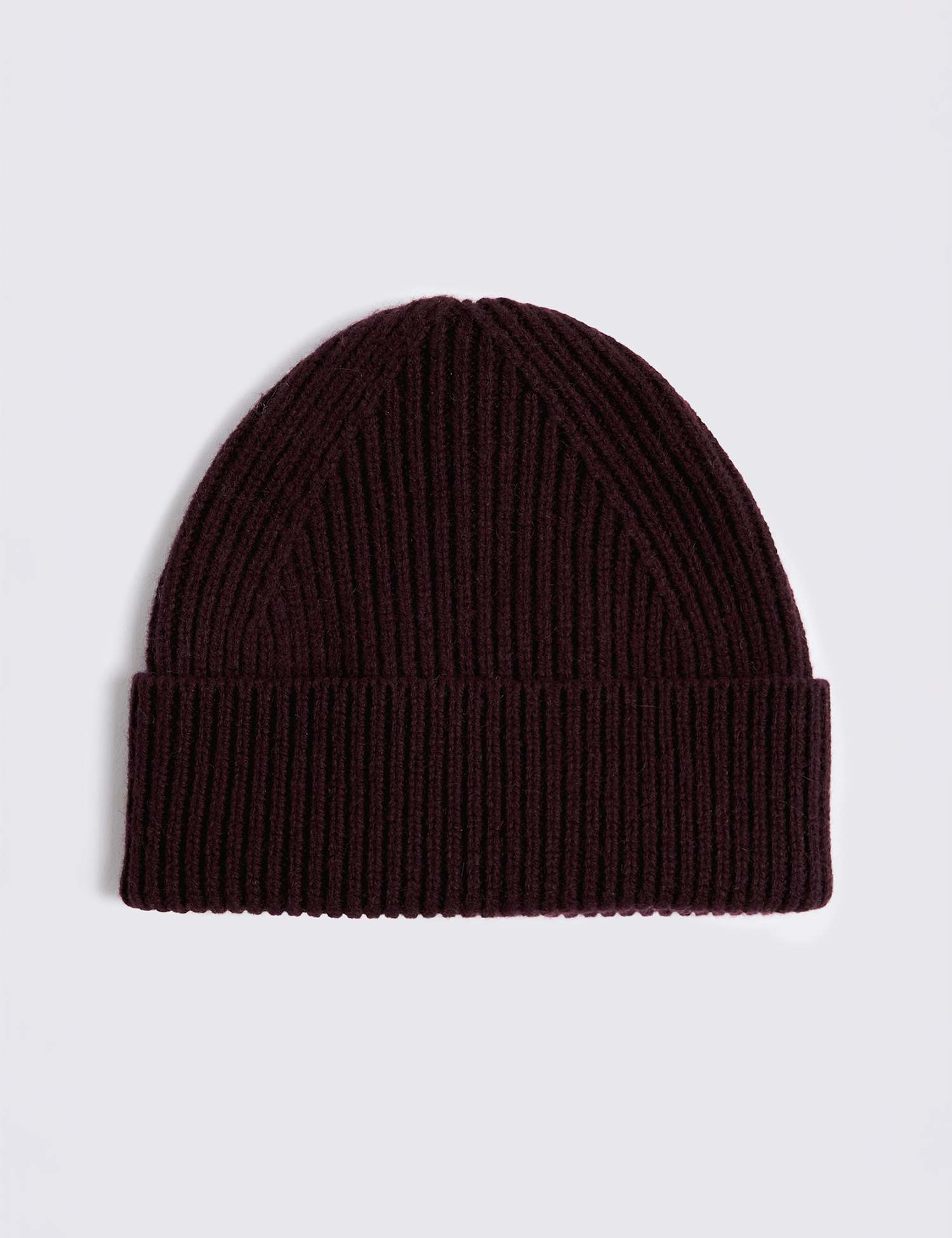 MOSS Lambswool Rich Ribbed Beanie with Cashmere Burgundy