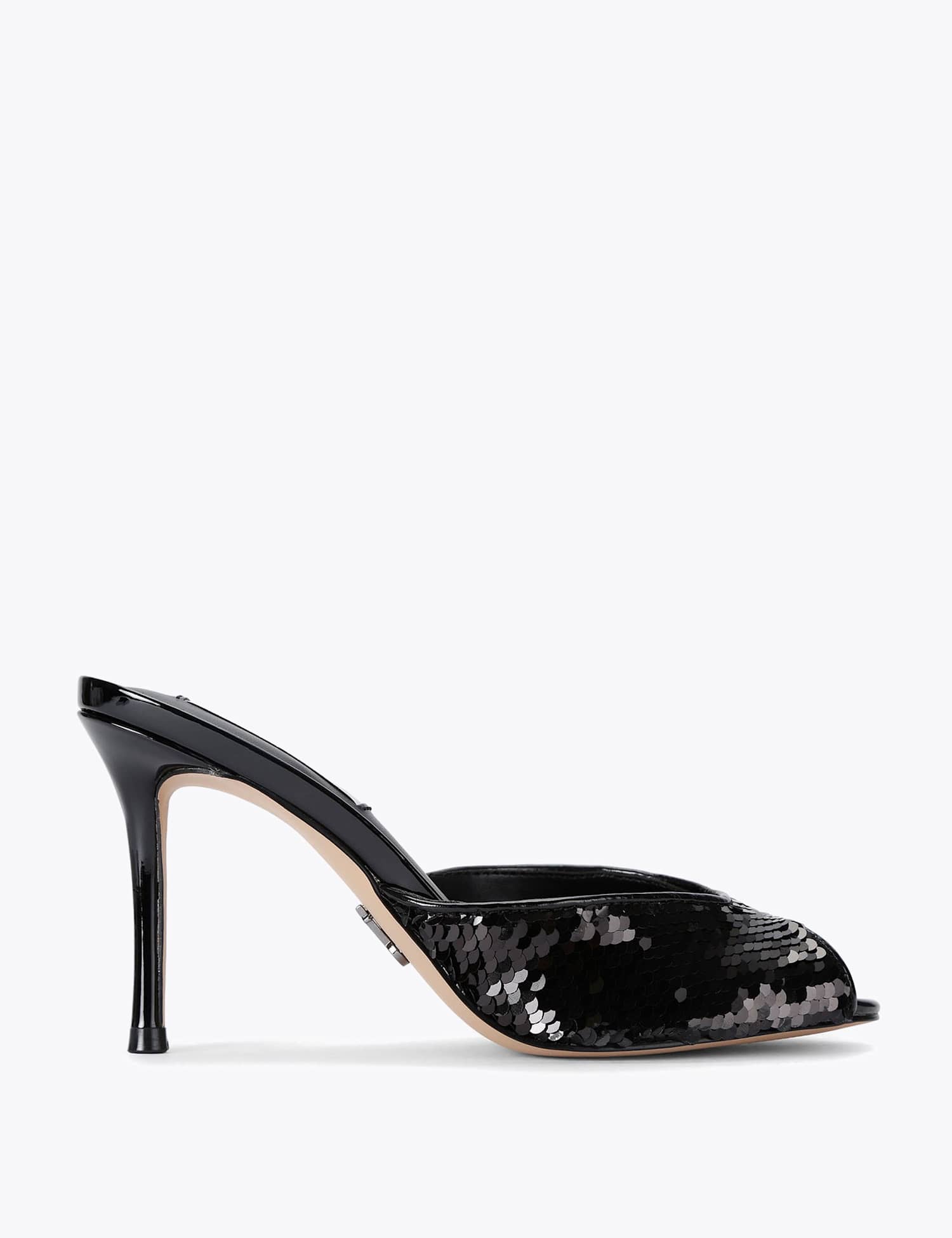 Steve Madden Rollout Sequin Open Toe Stiletto Mules Black