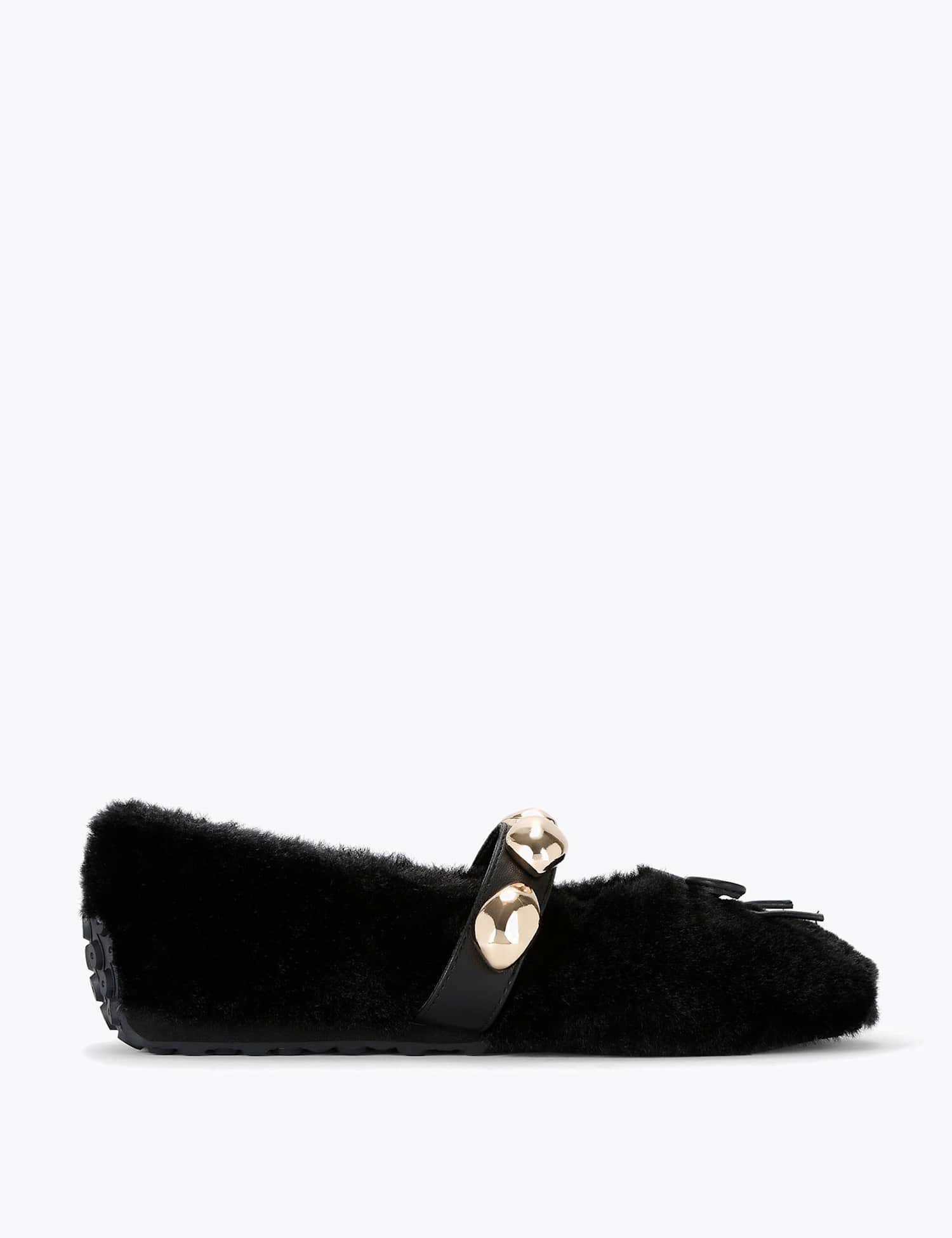 Steve Madden Toasted Faux Fur Bow Buckle Pump Slippers Black