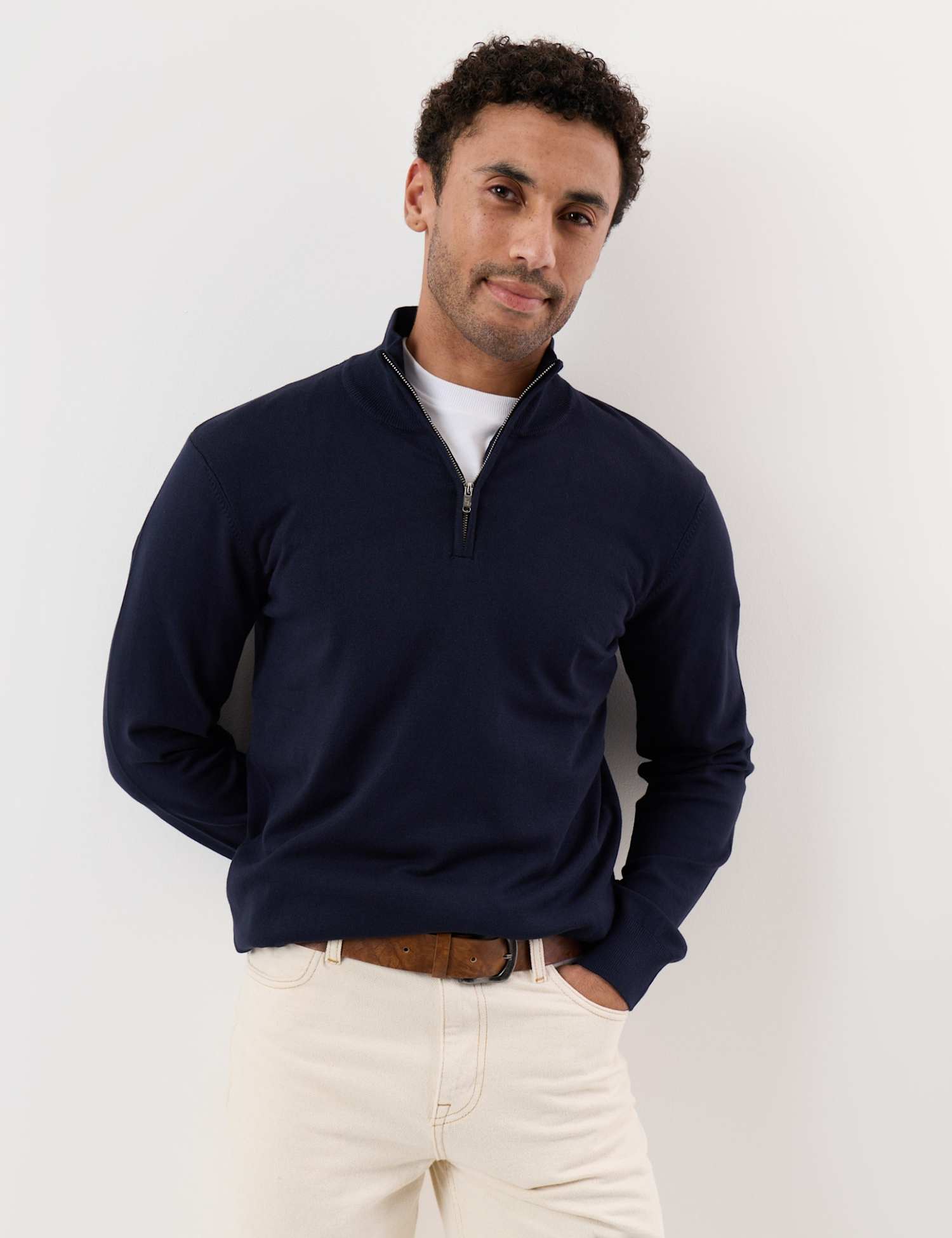 Threadbare Soft Knit Quarter Zip Jumper Navy