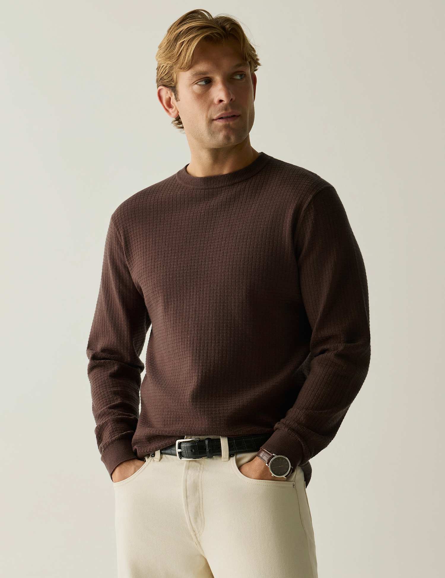 Regatta Waffle Knit Crew Neck Jumper Brown